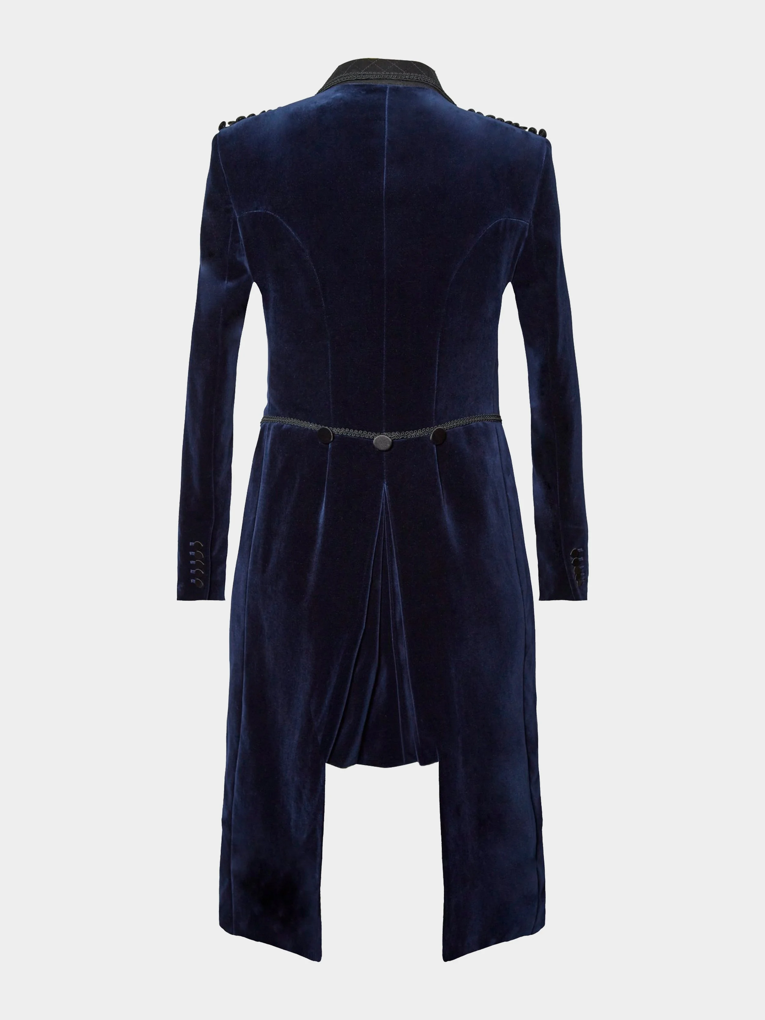 'The Prince' Navy Velvet and Quilted Silk Tailcoat back cutout.jpg