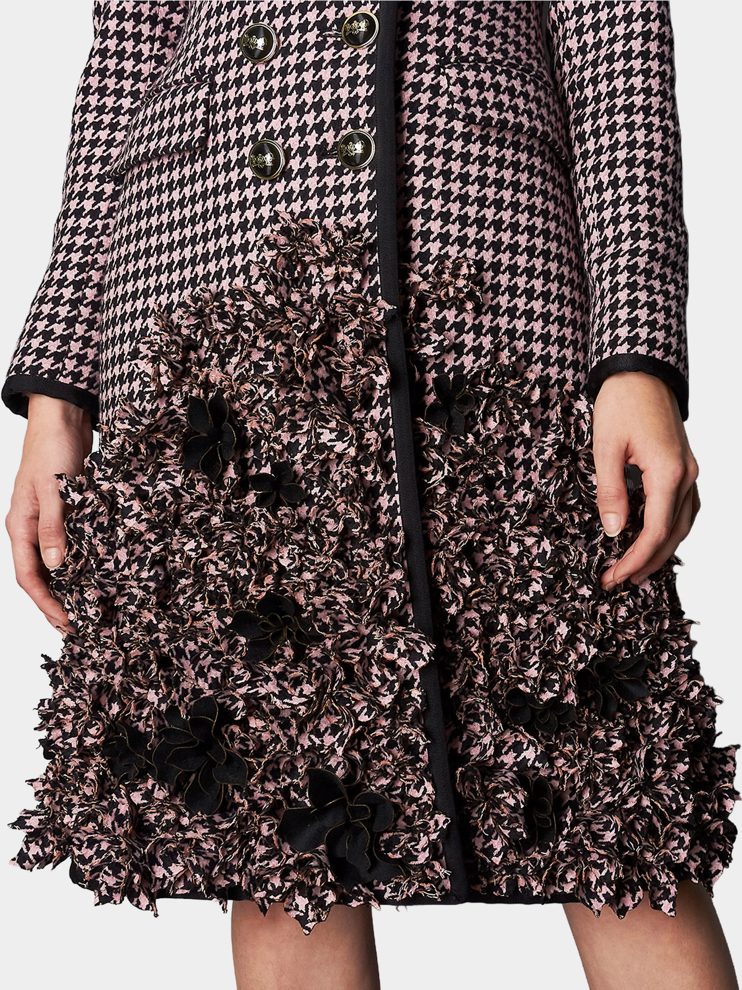 Pink And Black Houndstooth Floral Embellished Coat detail.jpg