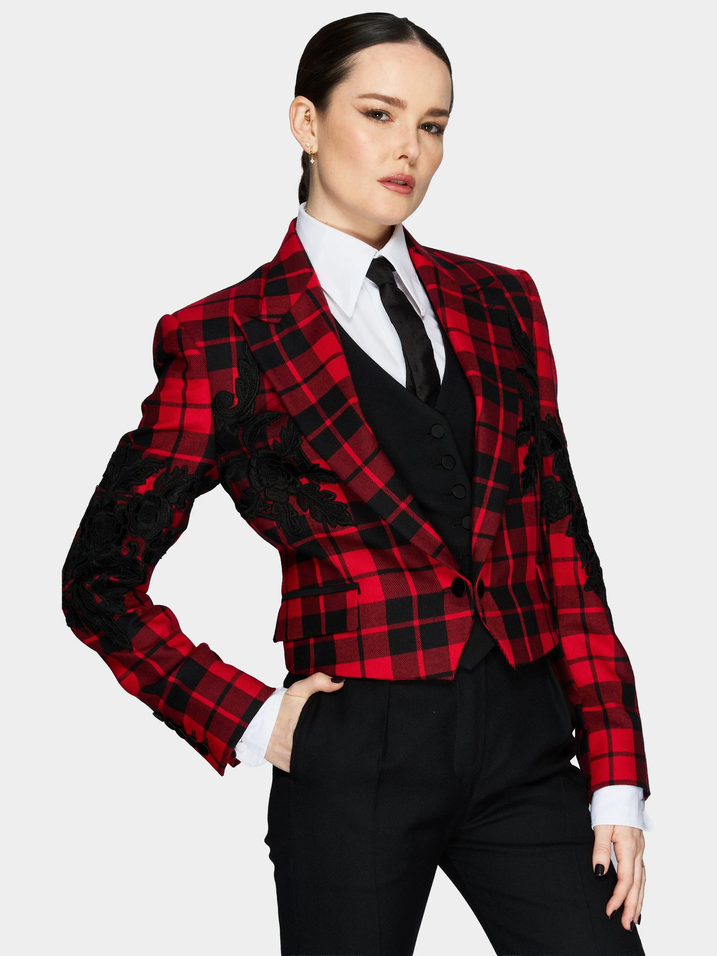Red Tartan Waist Jacketclose.jpg