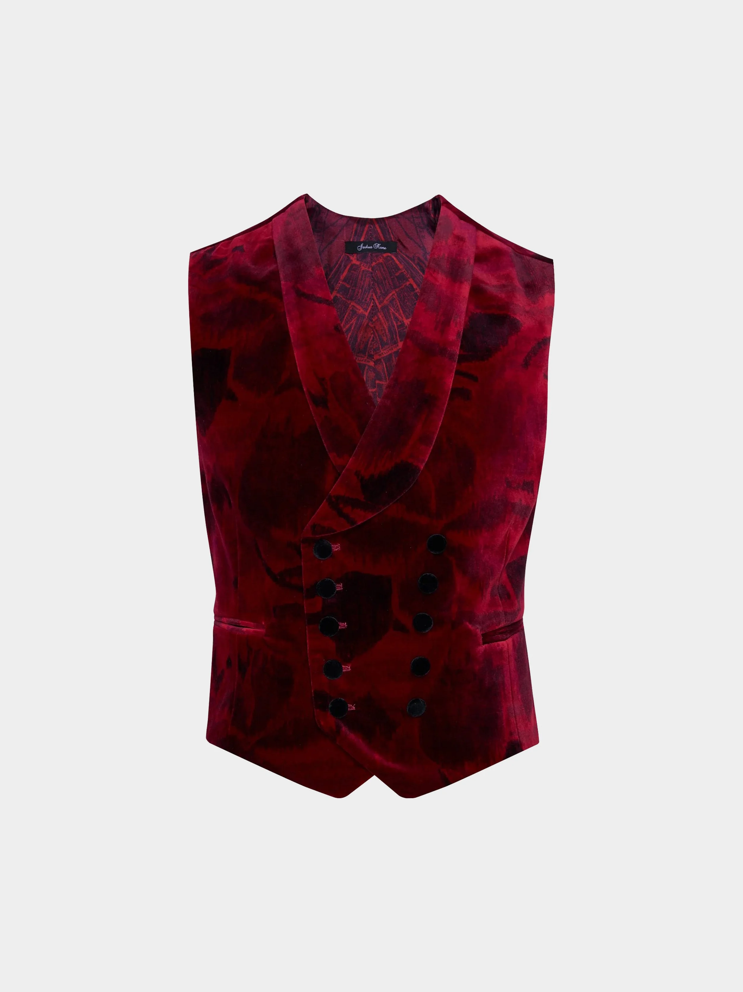 Burgundy Floral Print Velvet Waistcoat