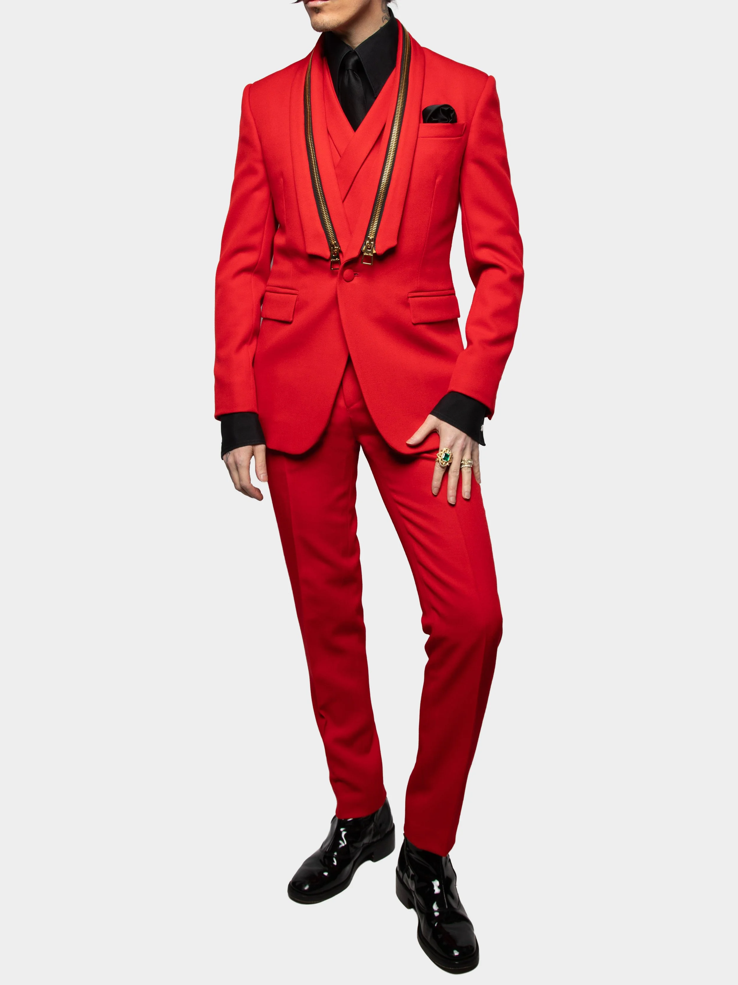 Red Barathea Zip Lapel Suitfrontfull.jpg