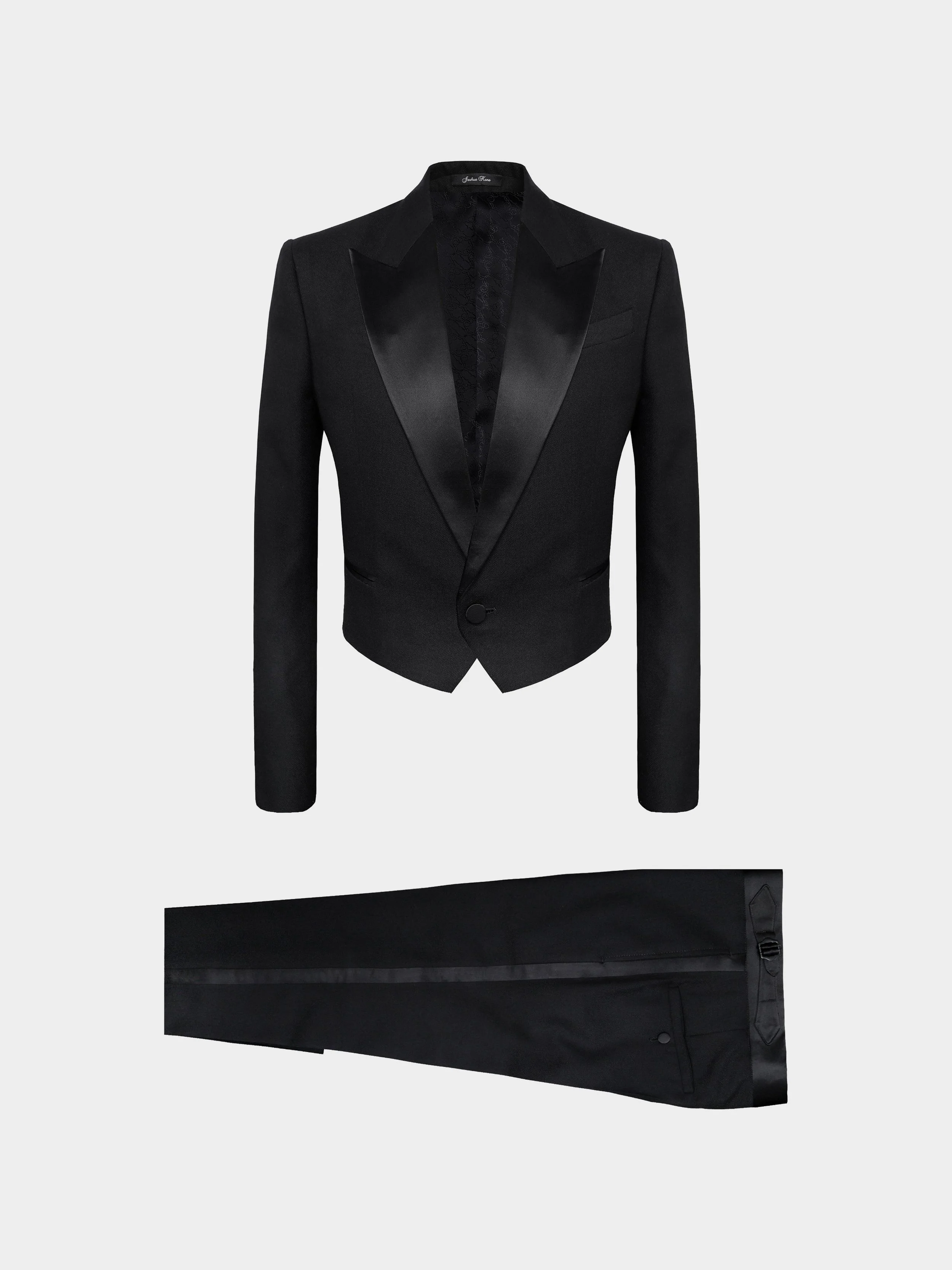 Cropped Black Twill And Silk Dinner Suit