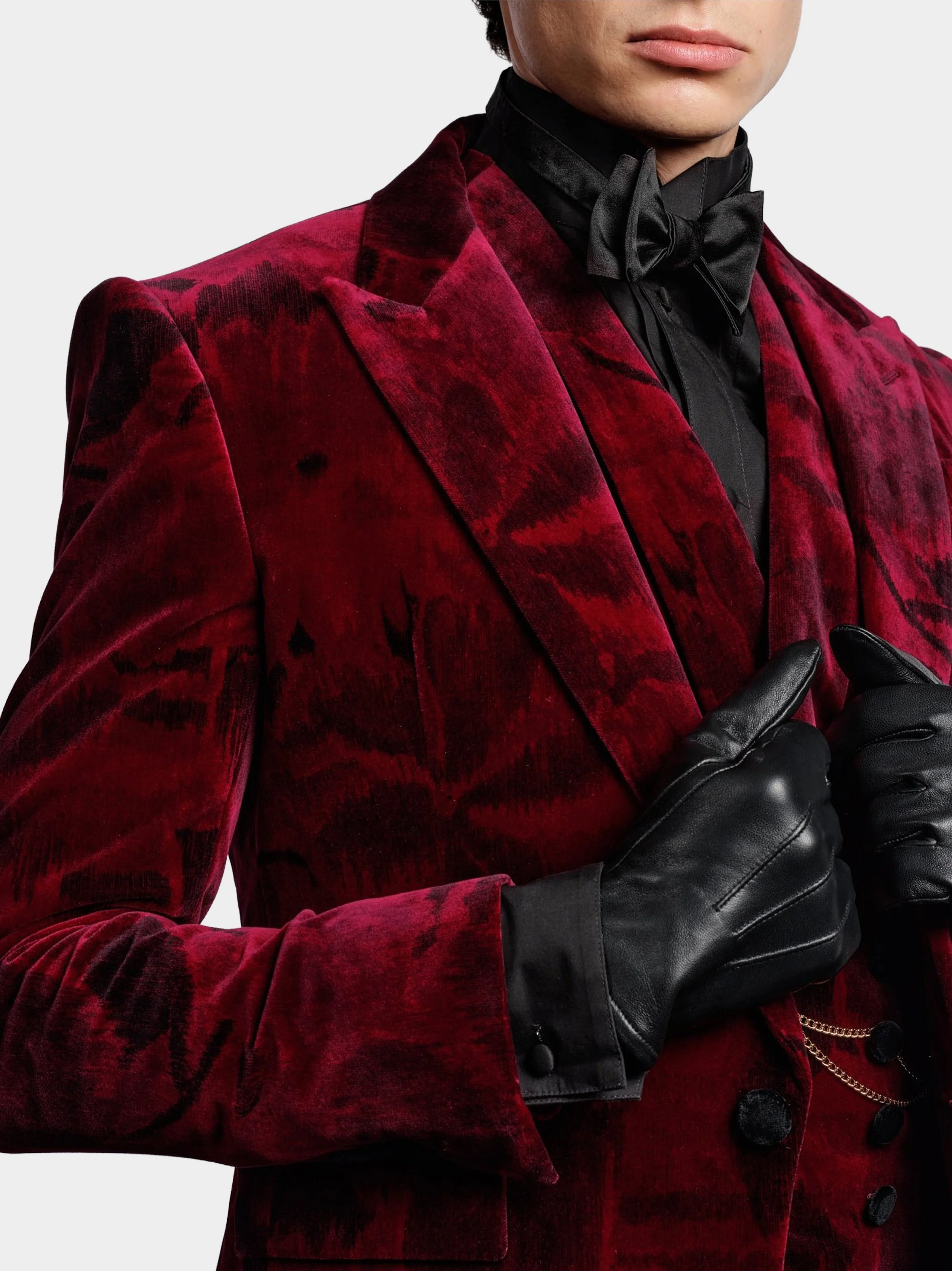 Burgundy Floral Print Velvet Suit close.jpg