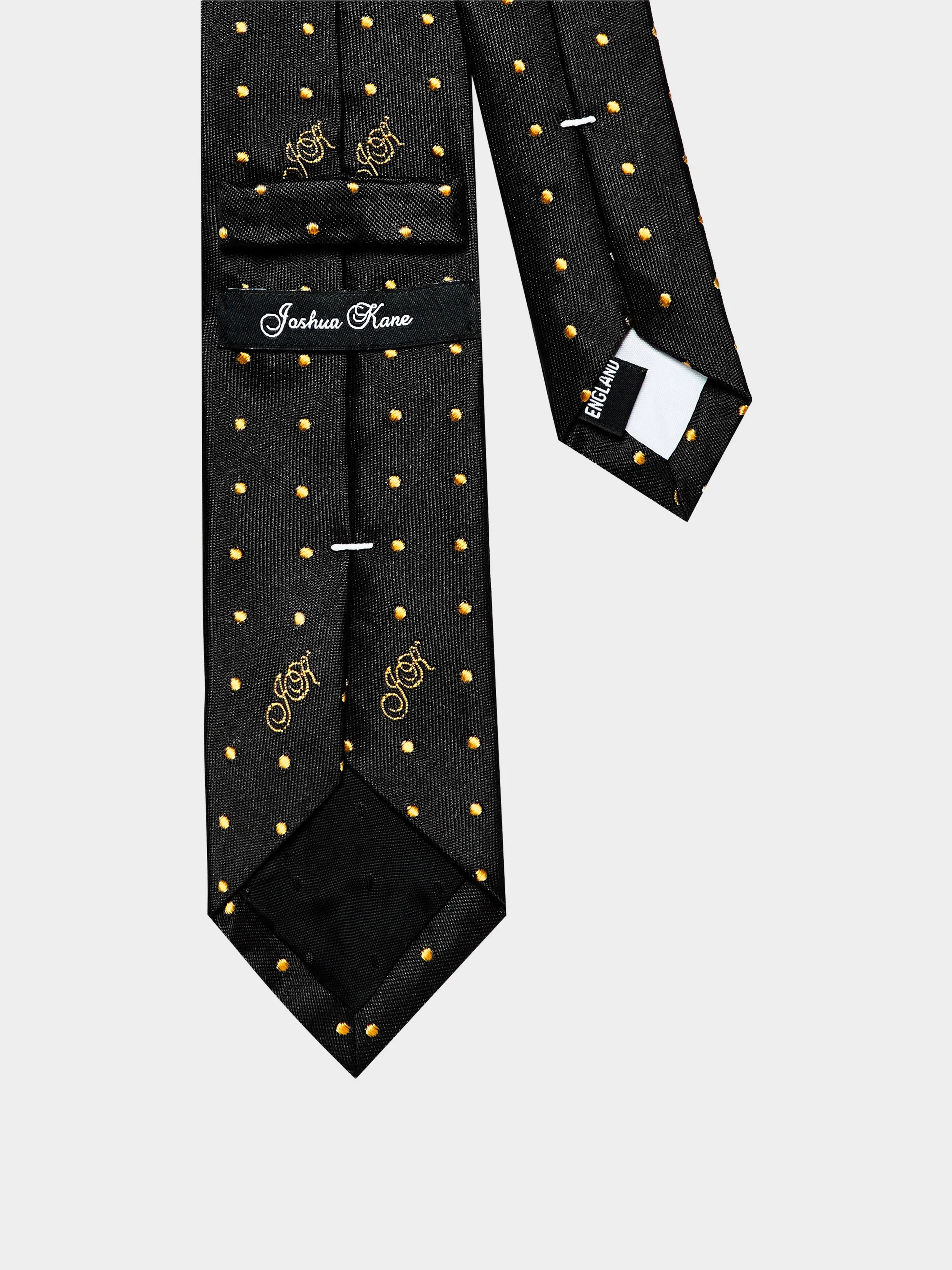 'Gold Monogram Polkadot Silk' Slim Necktie back.jpg