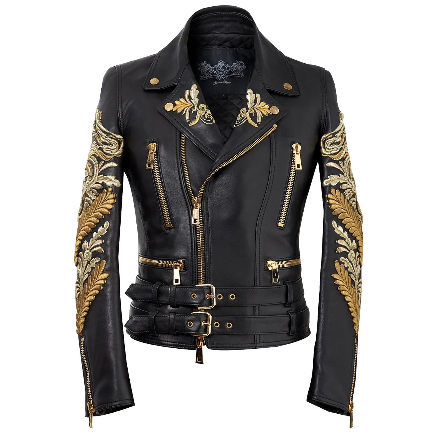 Gold Embroidered Biker Jacket — Joshua Kanemenswear, fashion