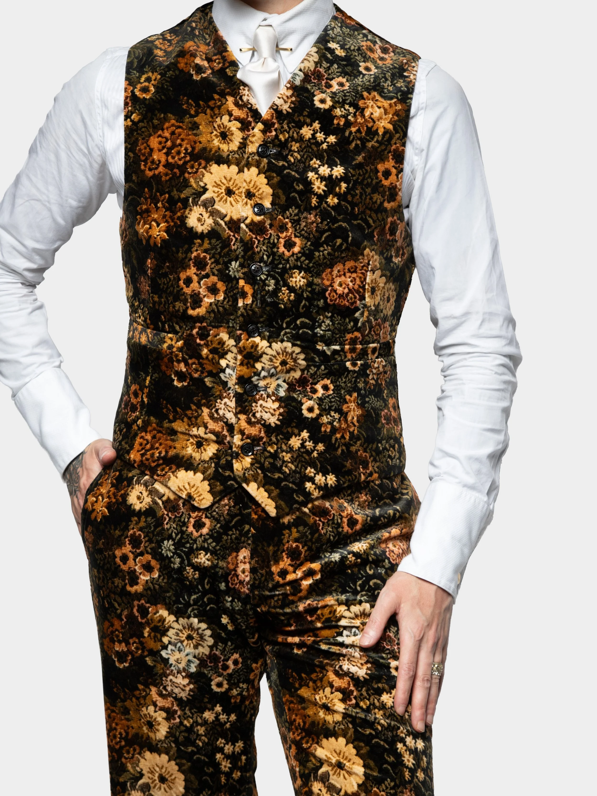 Floral Printed Velvet Waistcoat