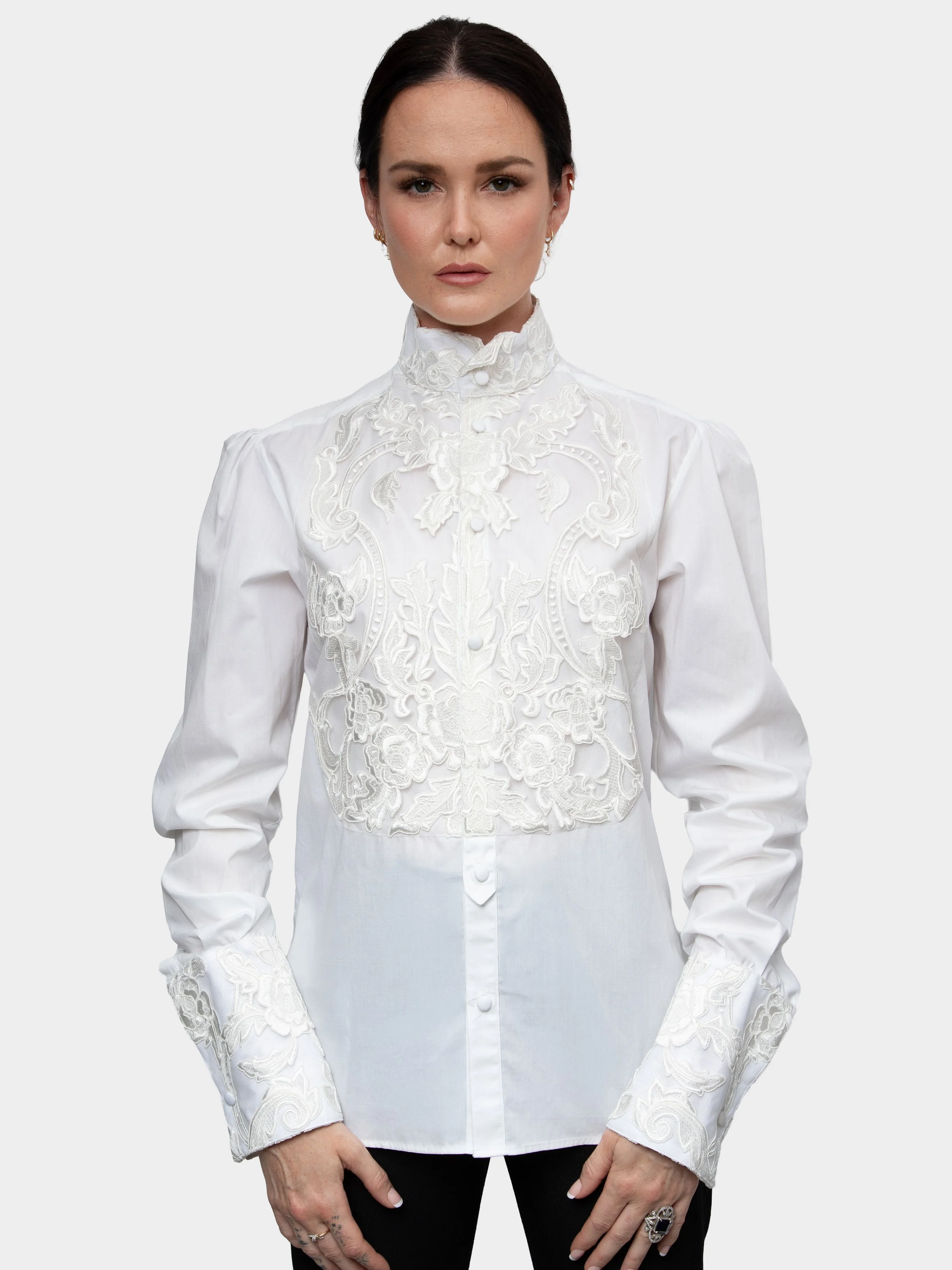 White Cotton Embroidery Dress Shirt