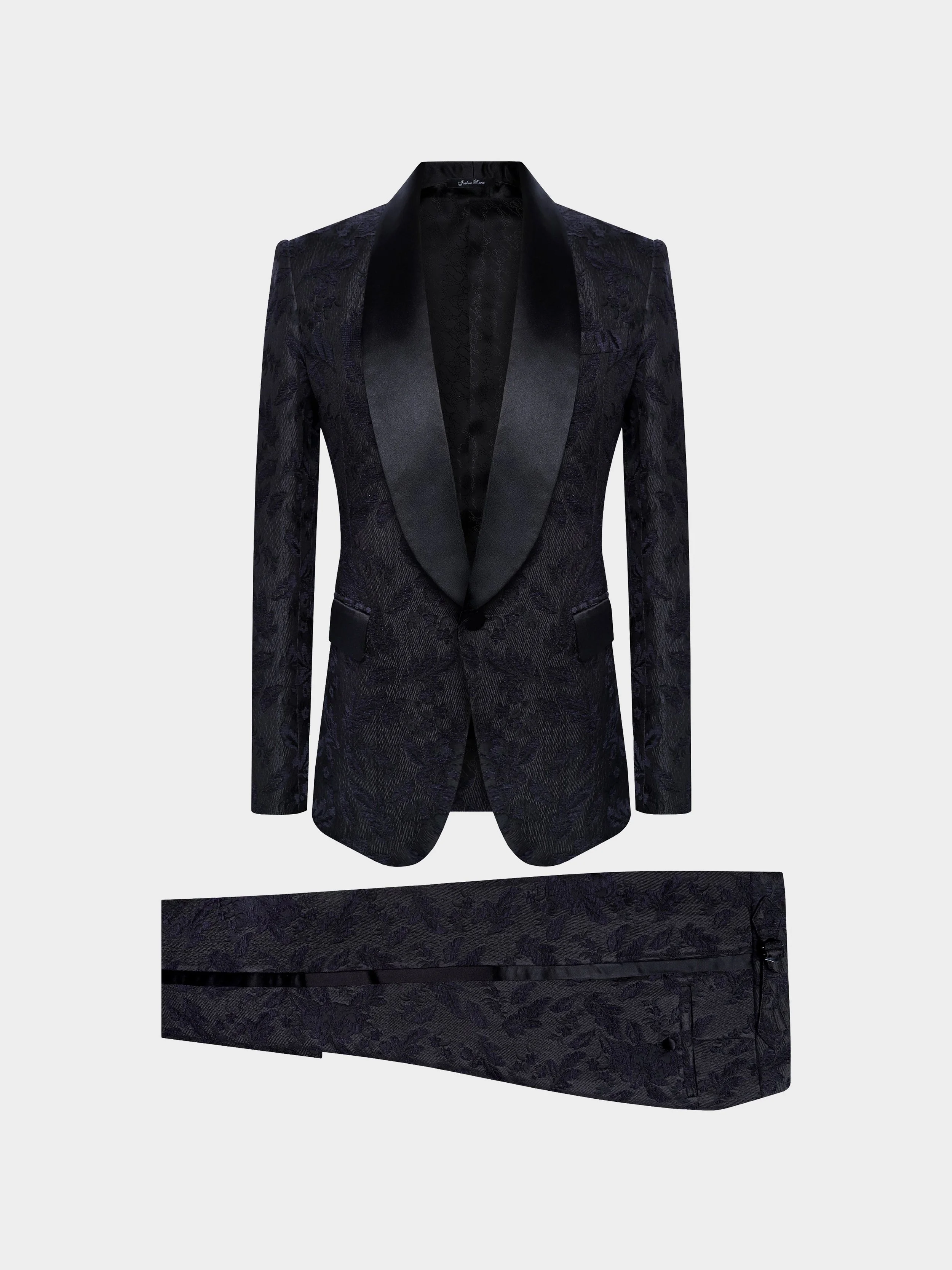 Black Floral Flock And Silk Dinner Suit