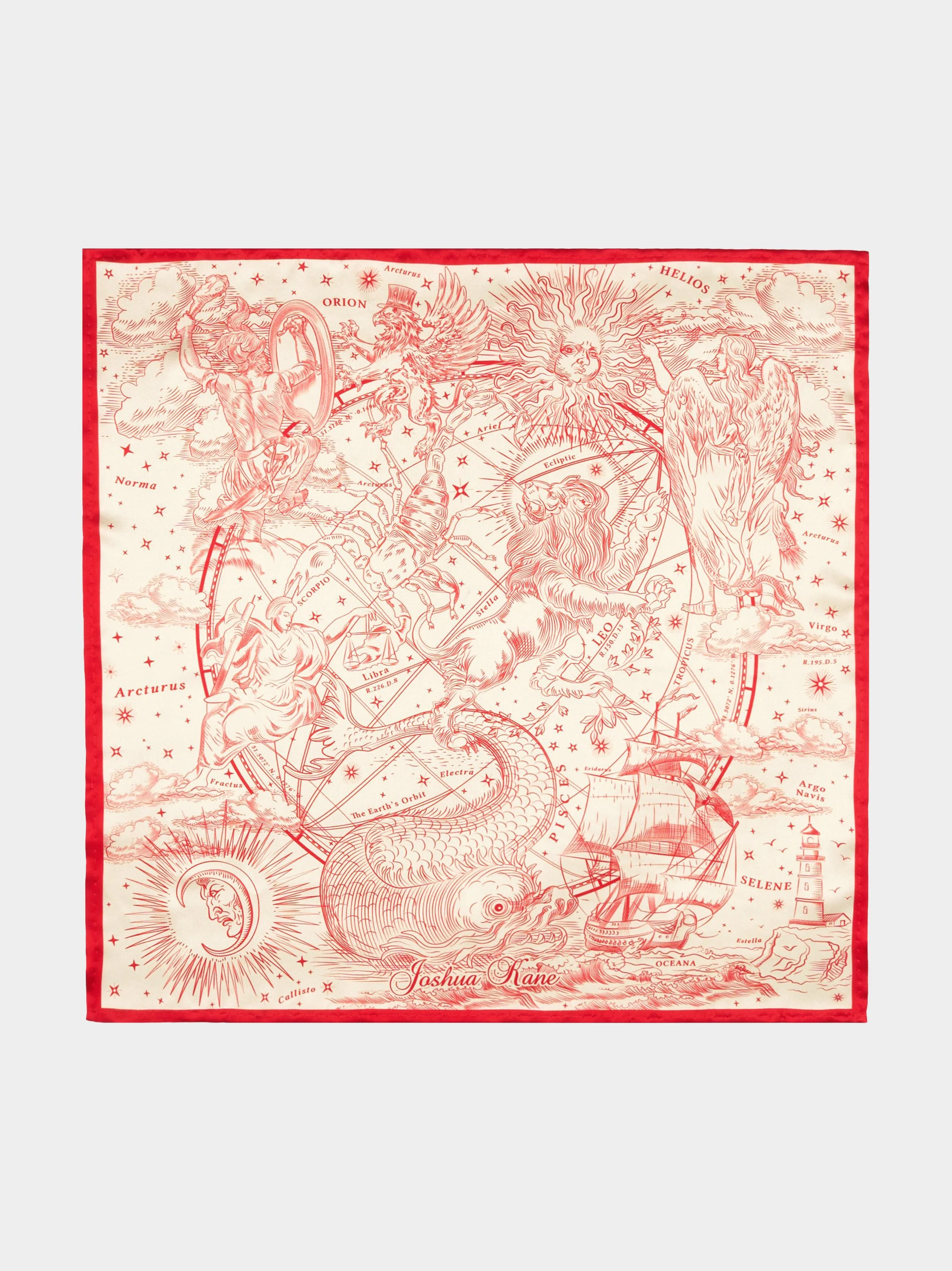 Ivory And Red Orion Silk Scarf