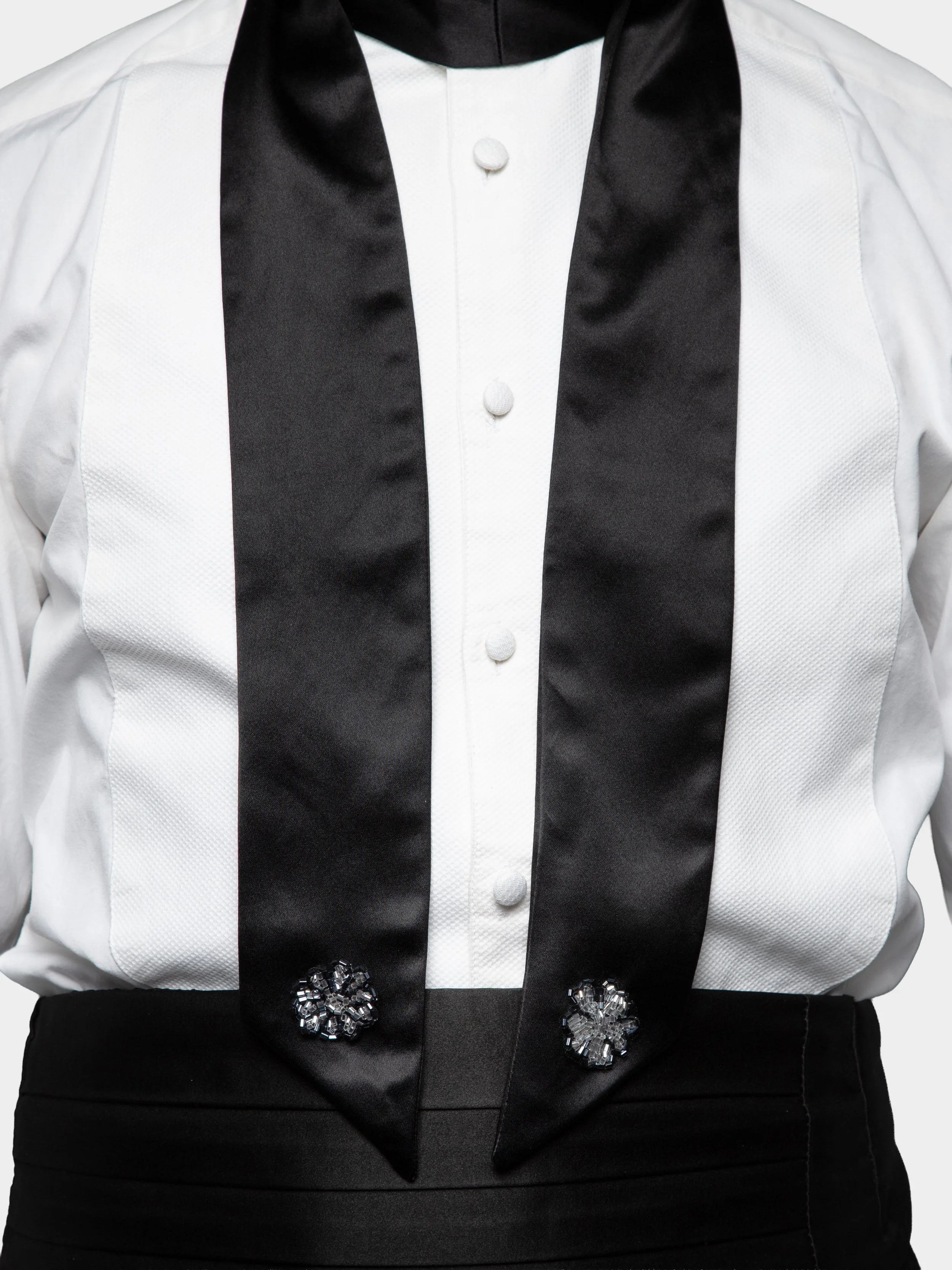 Black Satin Slim Cravat with Crystal Embellishments
