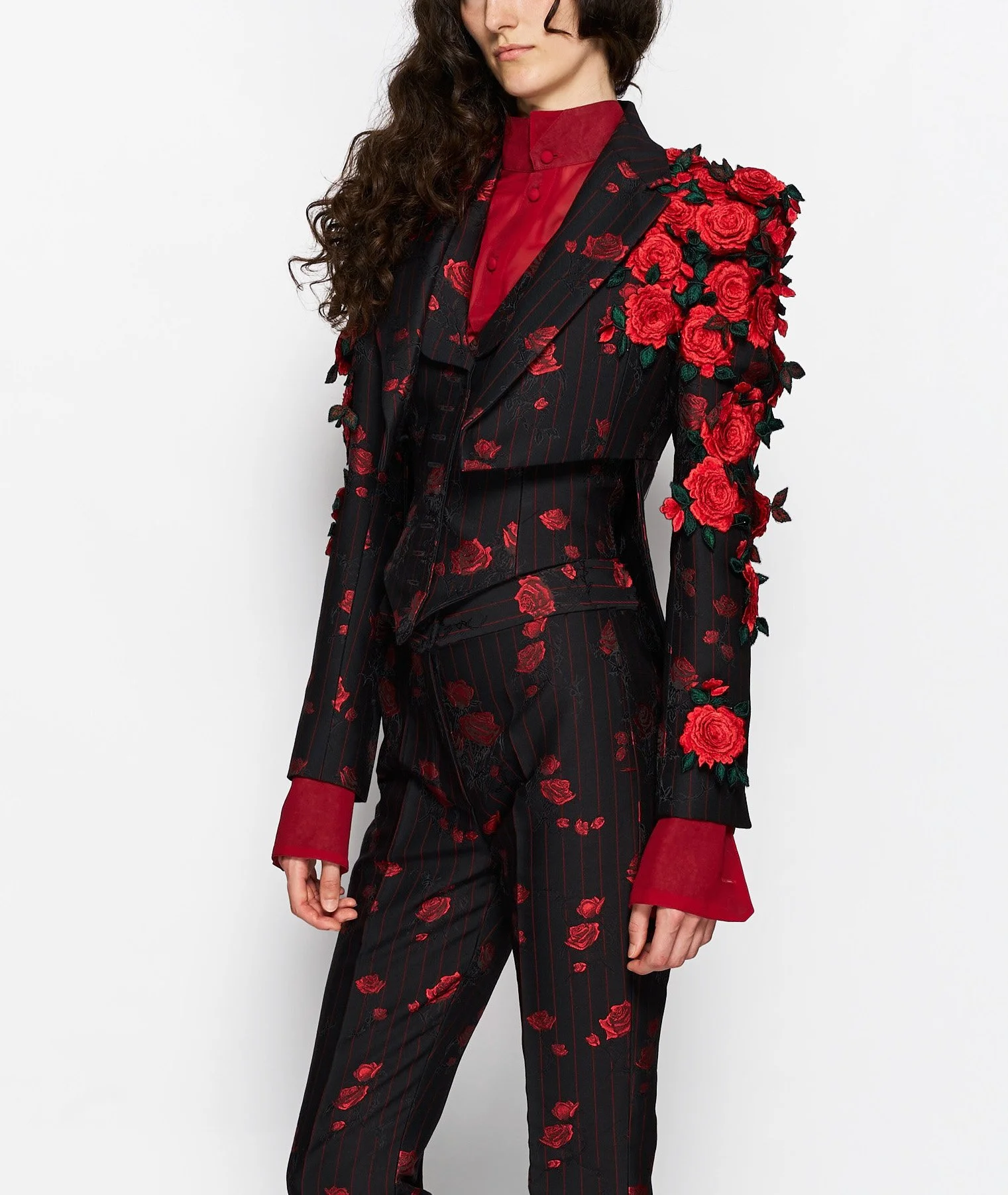 Red Rose Embroidery Bolero Tailcoat