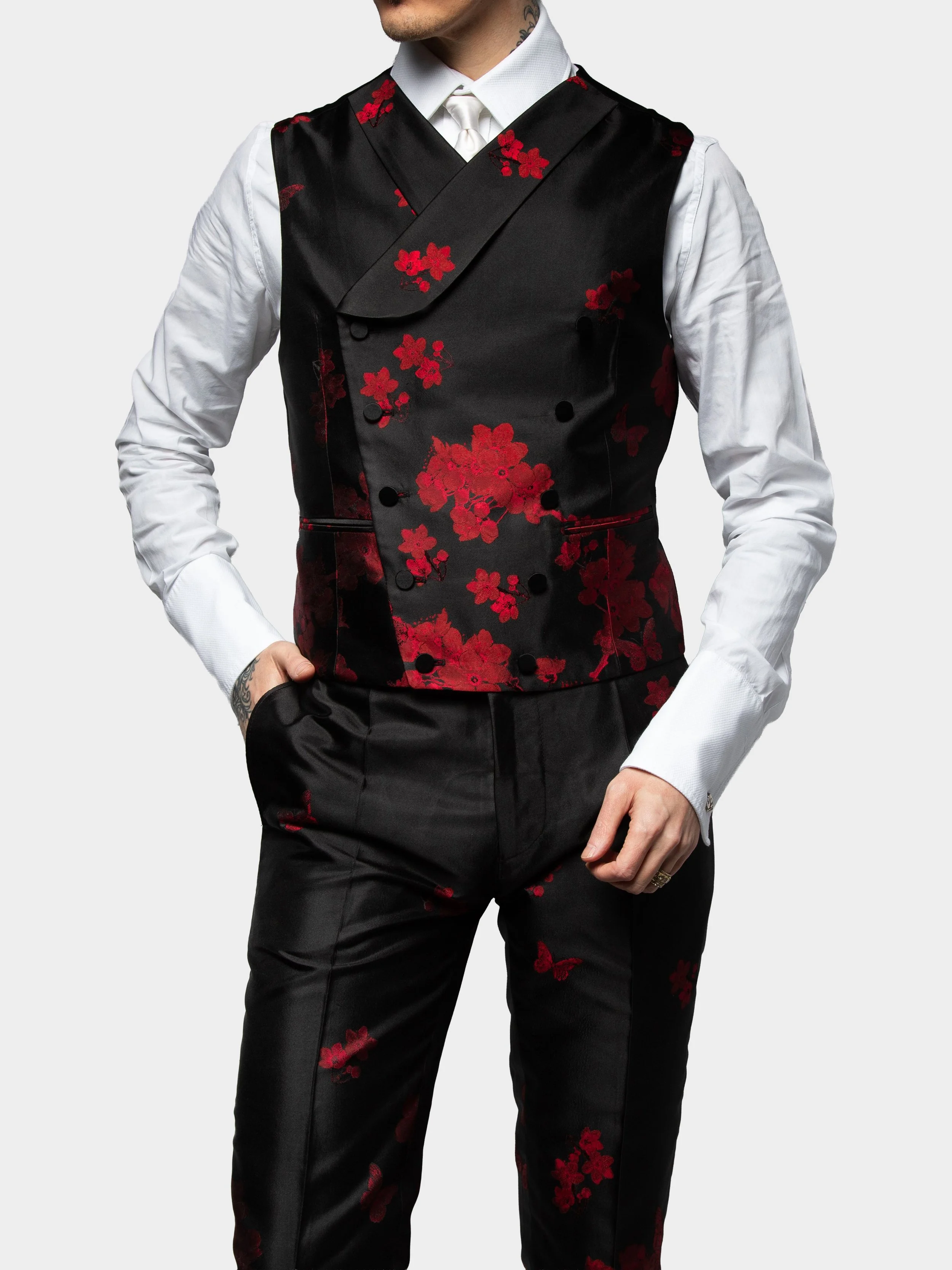 Red Falling Blossom Waistcoat.jpg