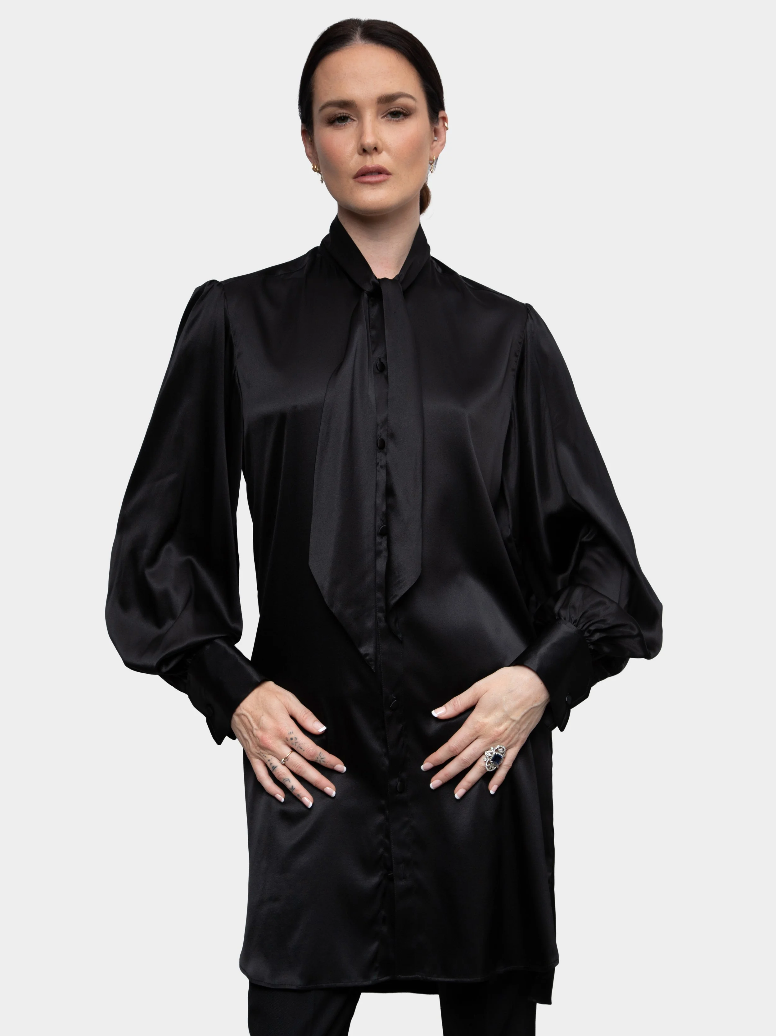 Black Silk Pussybow Shirt