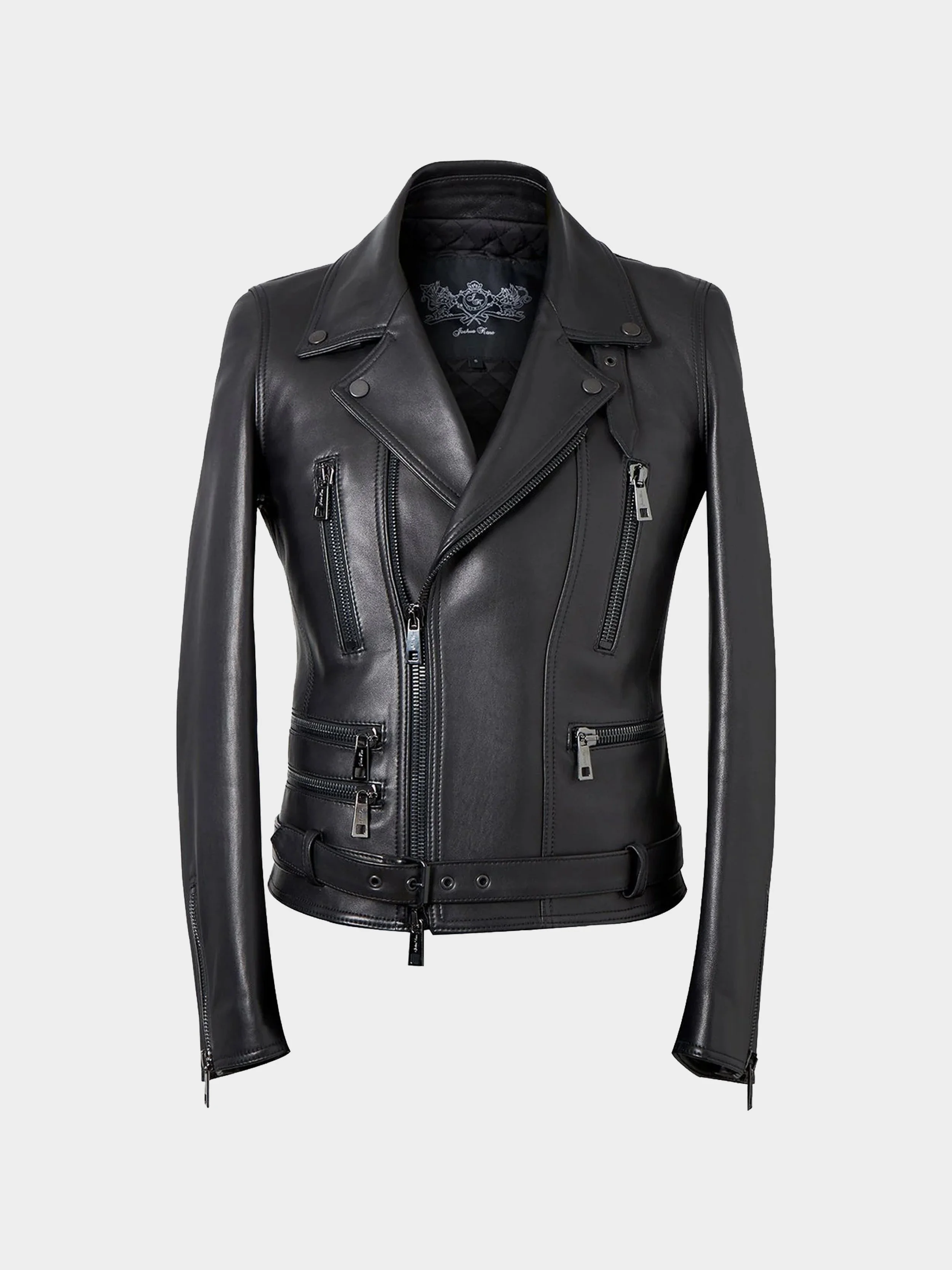Black And Black Trim Biker Jacket