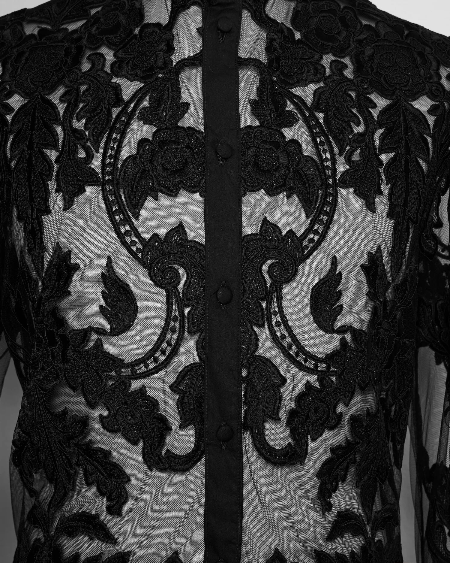 chinese dress ladies Phix Men's Black Satin White Lace Lapel Shirt in Size Large