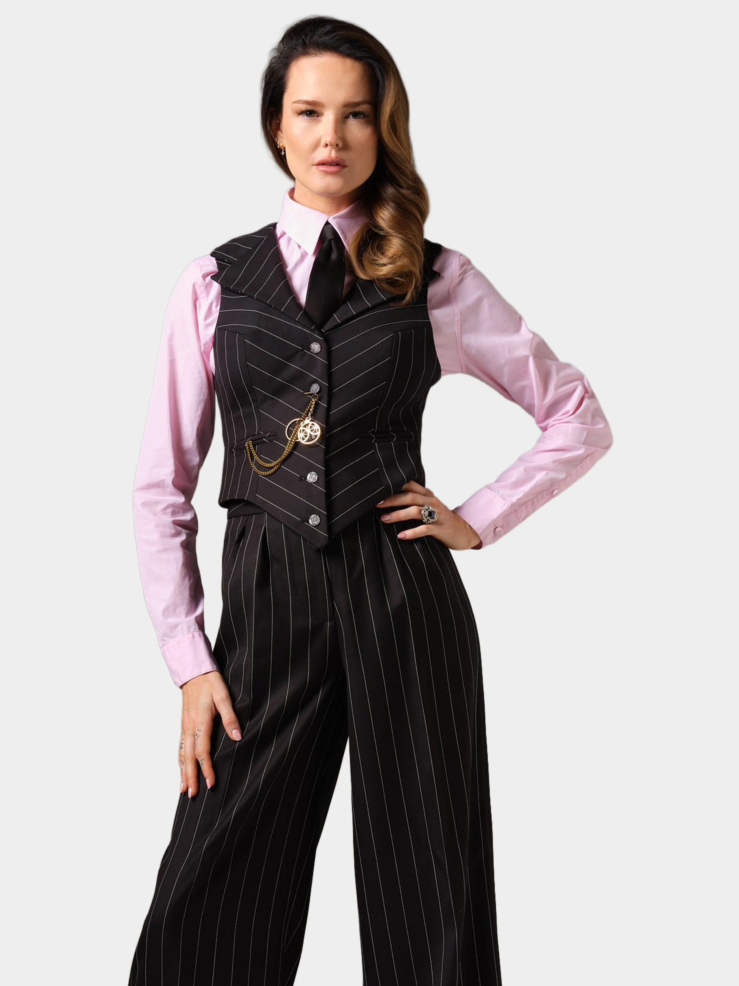 Black And White Dotted Pinstripe Waistcoatfront.jpg