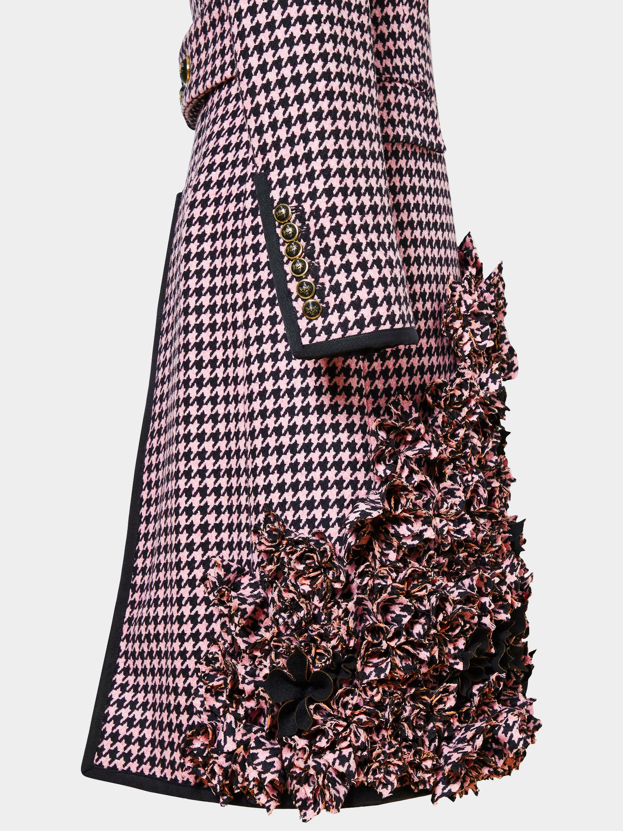 Pink And Black Houndstooth Floral Embellished Coat side.jpg