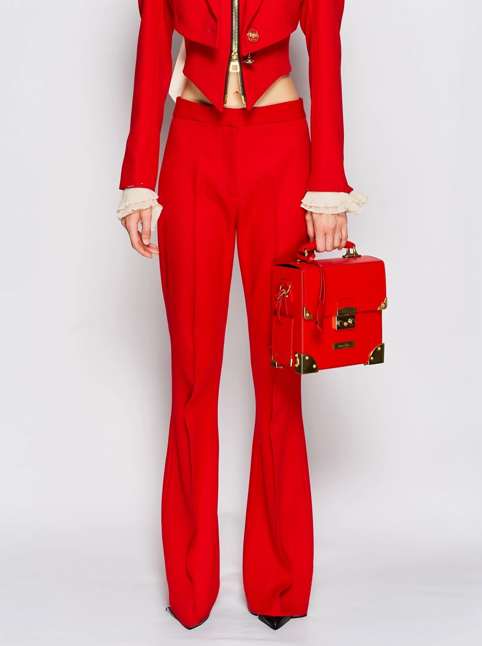 Red Wool Flared Trousers