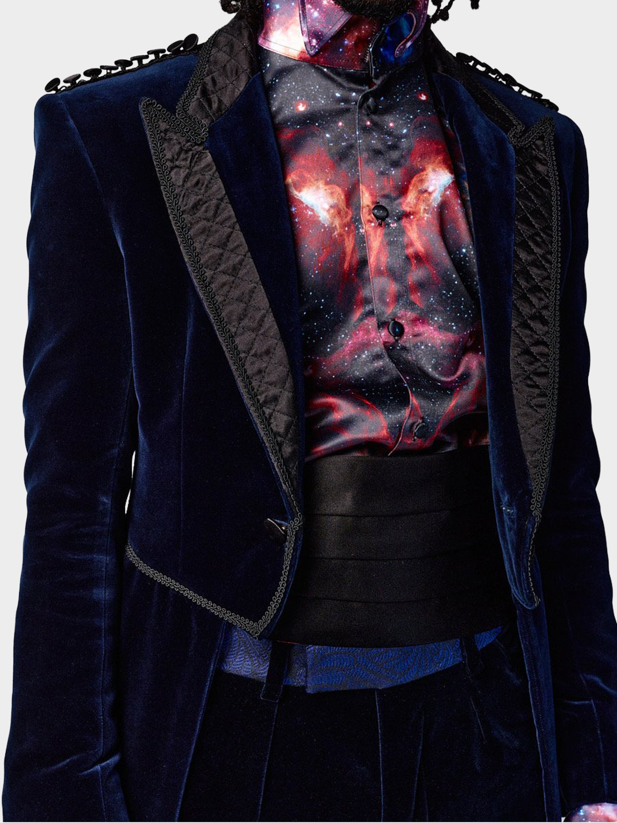 'The Prince' Navy Velvet and Quilted Silk Tailcoat close.jpg
