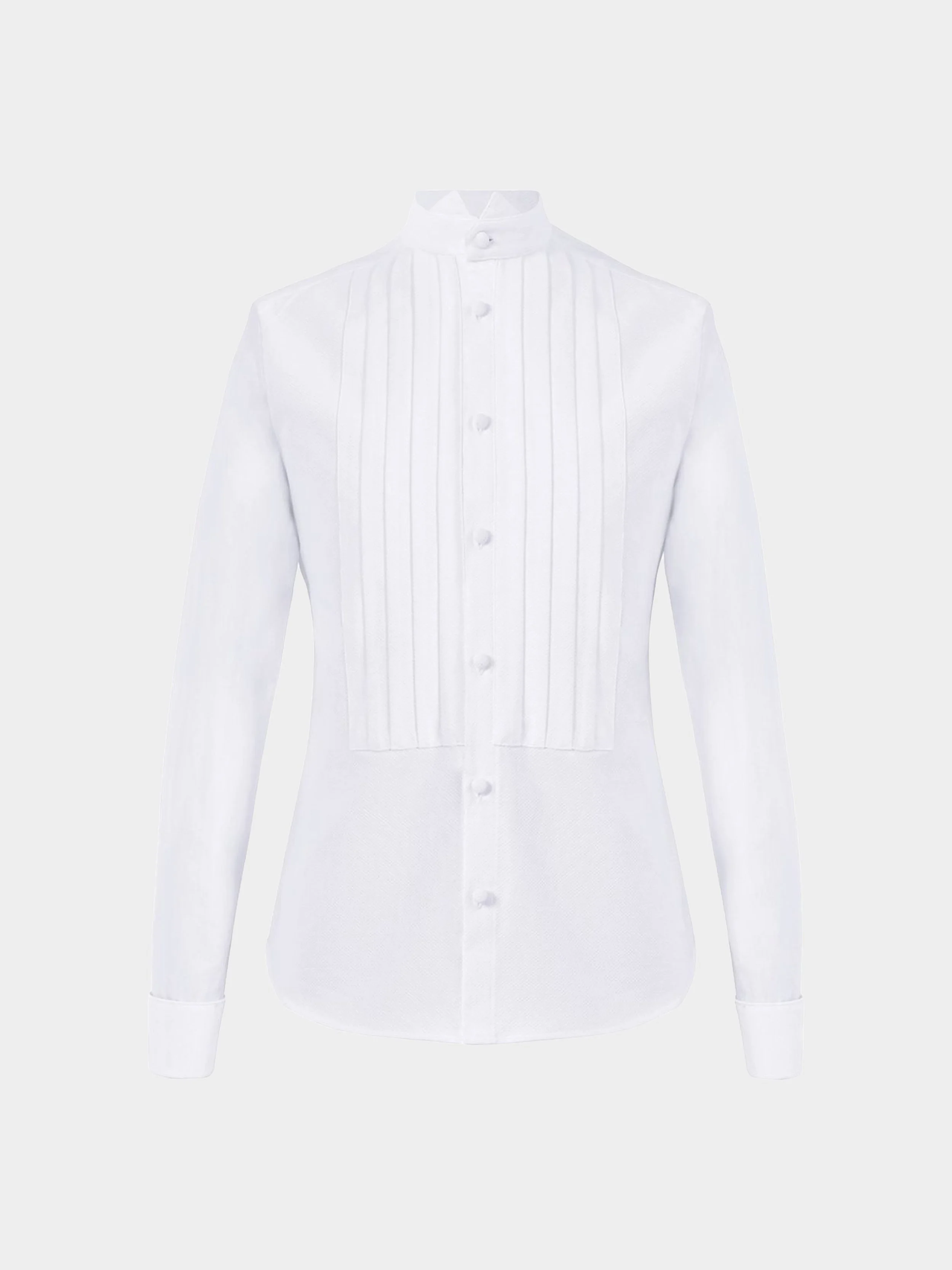 White Pique Pleated Dress Shirt