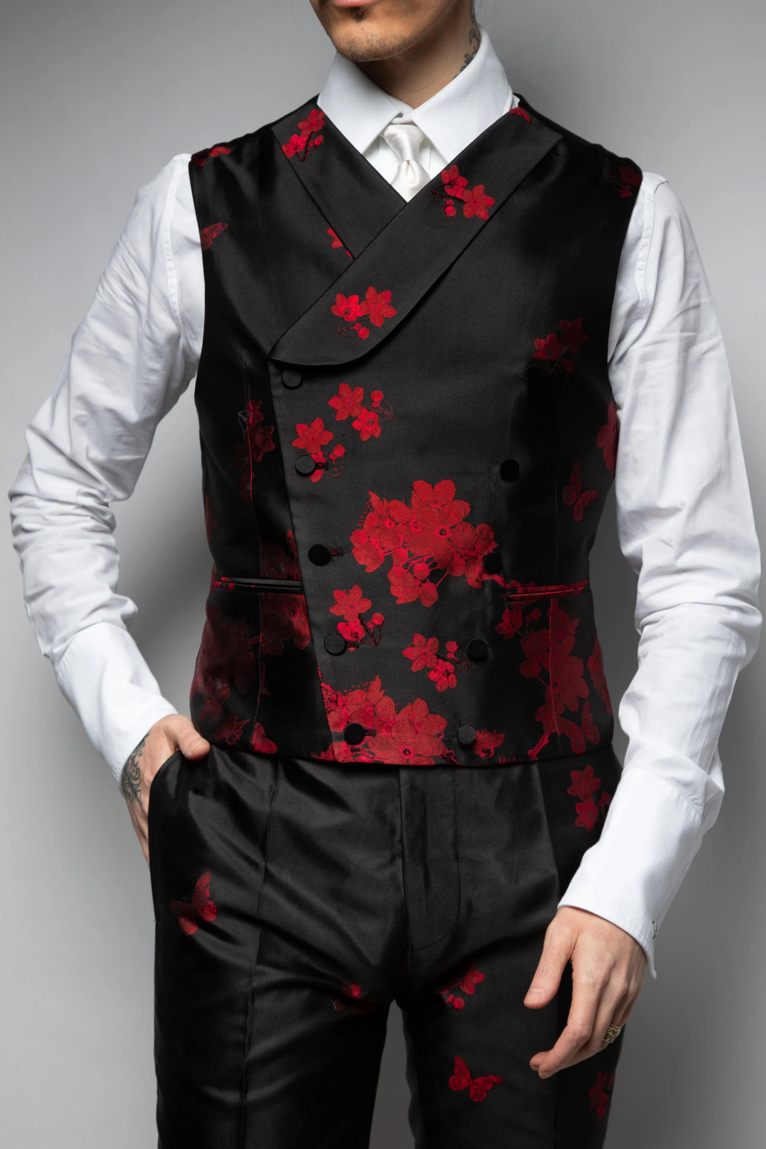 Red Falling Blossom Waistcoat