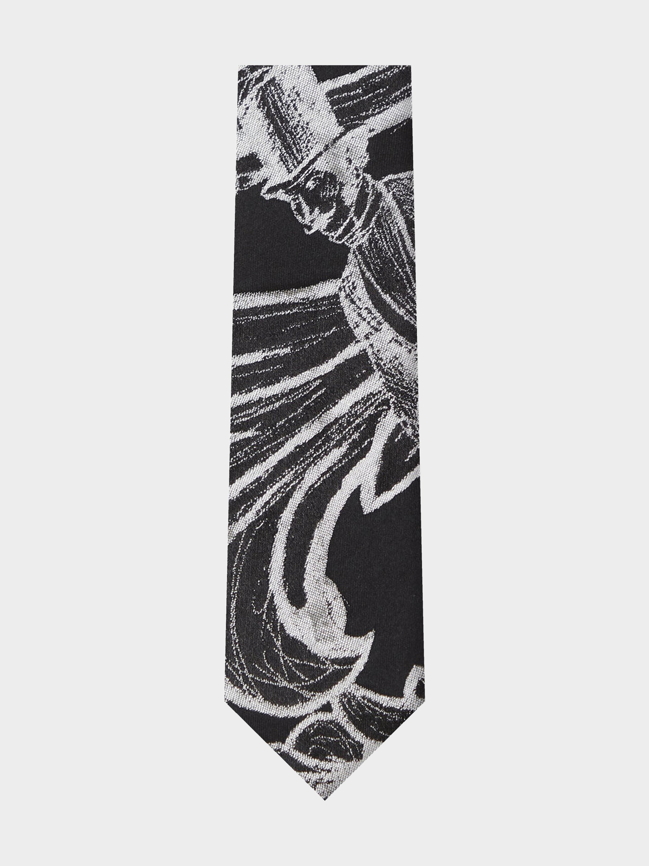 'Pegasus Jacquard' Black And White Slim Necktie