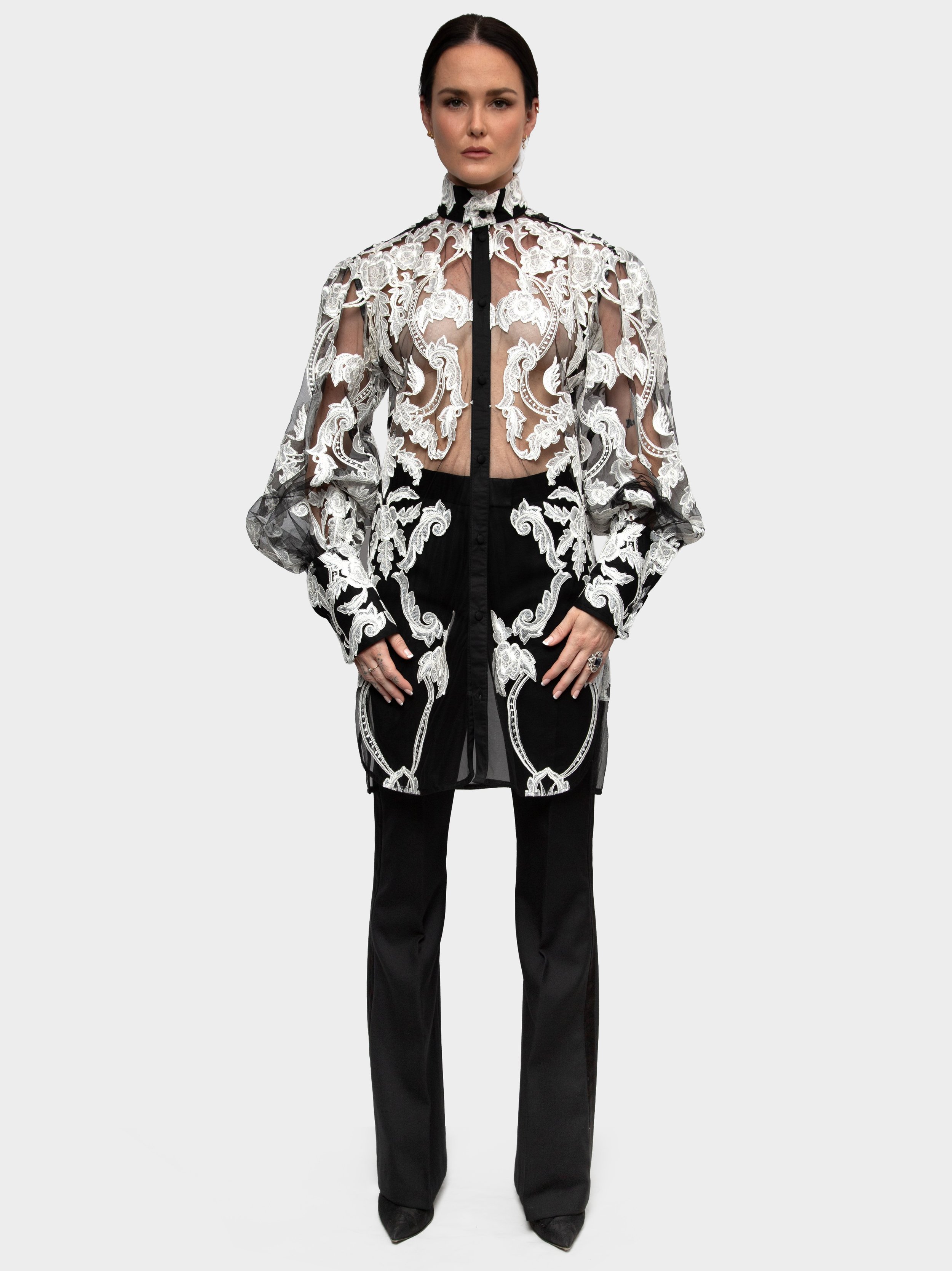 Black And White Embroidery Long Shirt 4.jpg