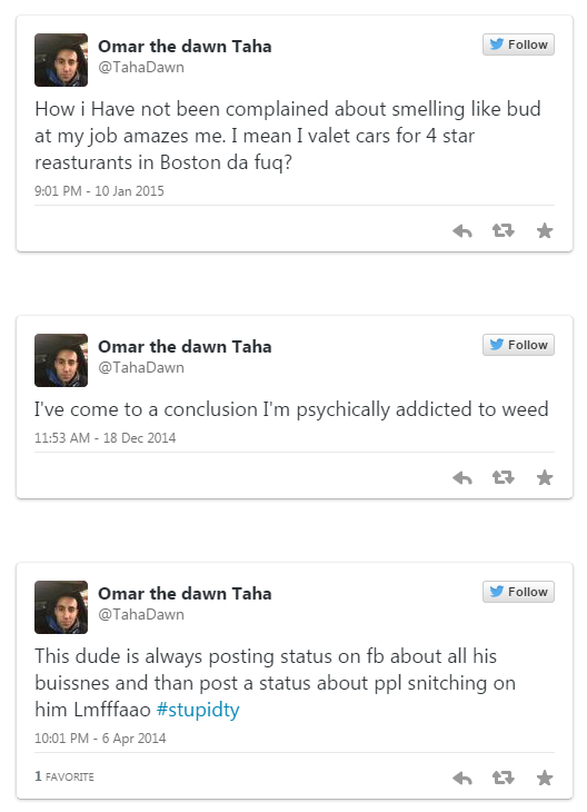 A valet seemingly admits to being a heavy marijuana user on Twitter. It's nothing unusual.