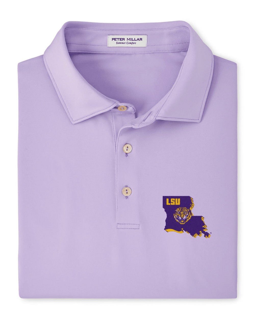 PETER MILLAR SOLID LSU PERFORMANCE POLO 'LOUISIANA