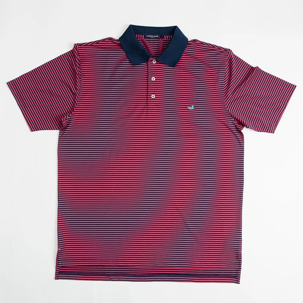 Southern Marsh Bermuda Performance Polo Stripe- Pink/ Navy