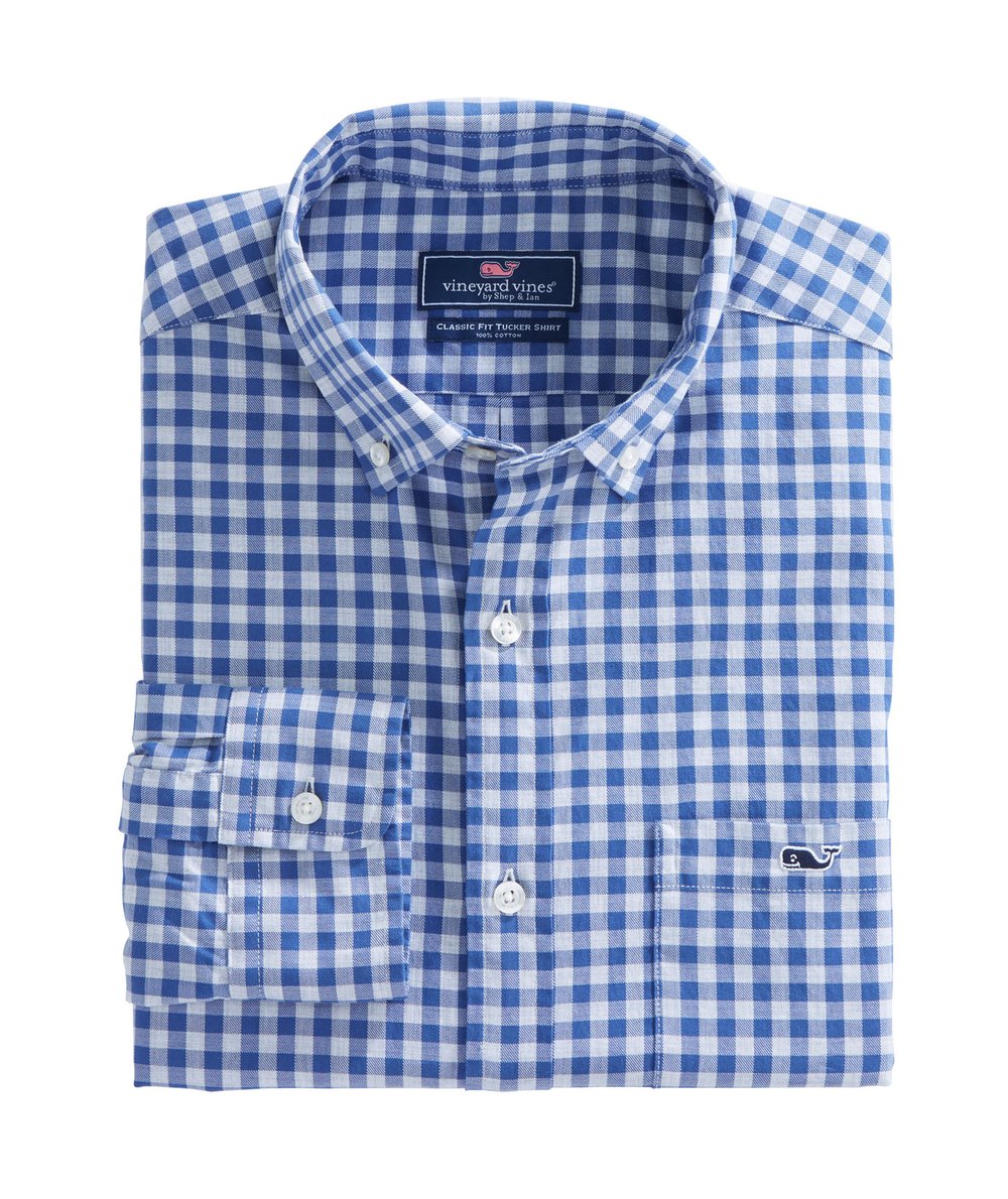 Vineyard Vines Cliff Gingham Classic Tucker Shirt- Blue  Carriages Fine  Clothier | Baton Rouge, LA | Men's Clothing