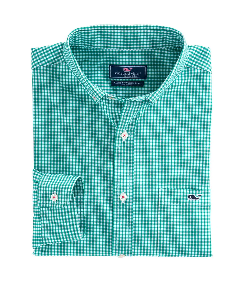green emerald velvet dress The Sea Green Chelsen Stretch Gingham Dress Shirt – Ledbury main image 1