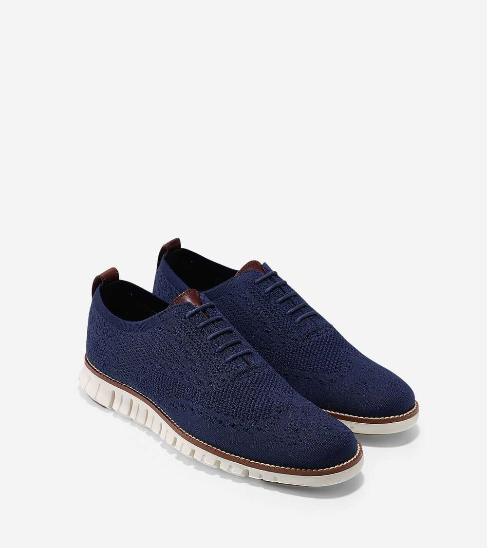 Cole Haan Zerogrand Wingtip Oxford with Stitchlite -Blue Knit â Carriages Fine Clothier | Baton