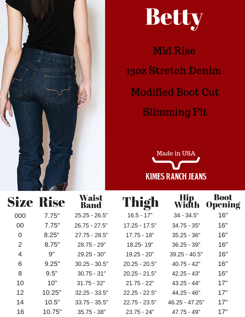 Misses Jeans Size Chart