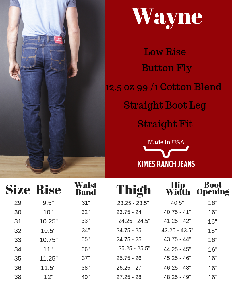 Kimes Jeans Size Chart