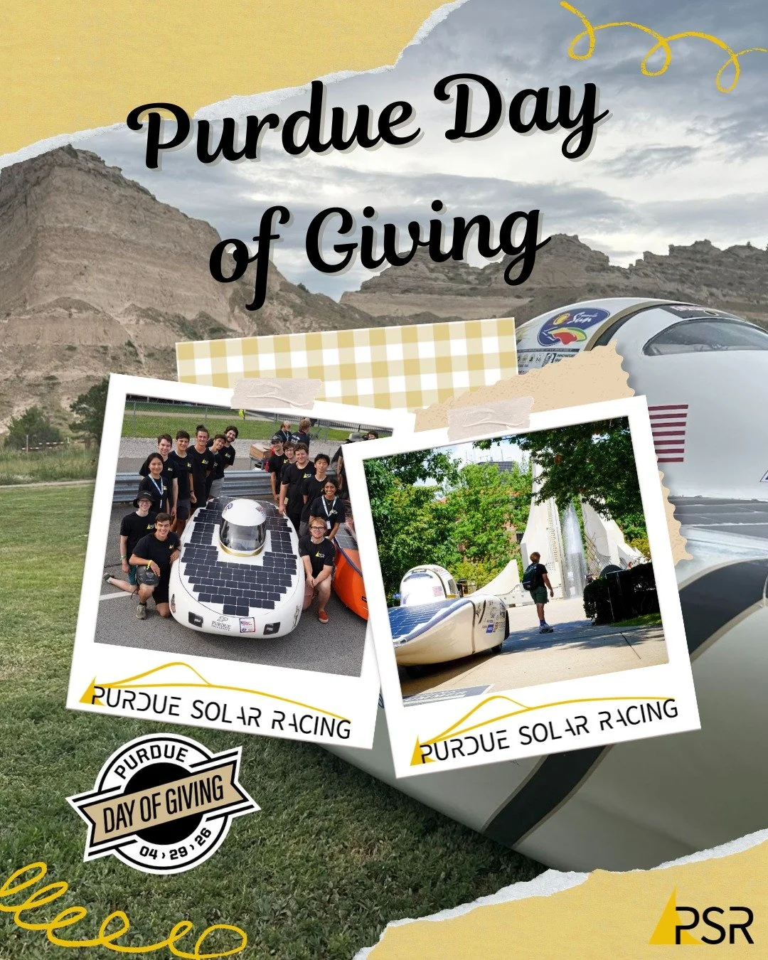 Our car runs on sunshine but Purdue Solar Racing runs on your support!

Join Purdue Solar Racing to make an impact. Together, we can create opportunities, fund innovation, and empower the next generation of sustainable engineers ☀️

Tune to donate to