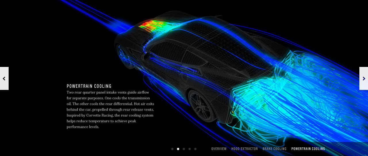 Wireframe image showing powertrain cooling with airflow using bright colors.