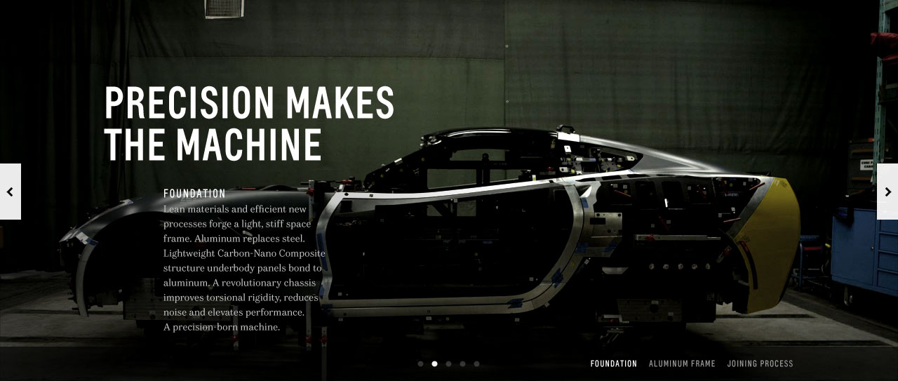 Car frame with editorial typography about precision.