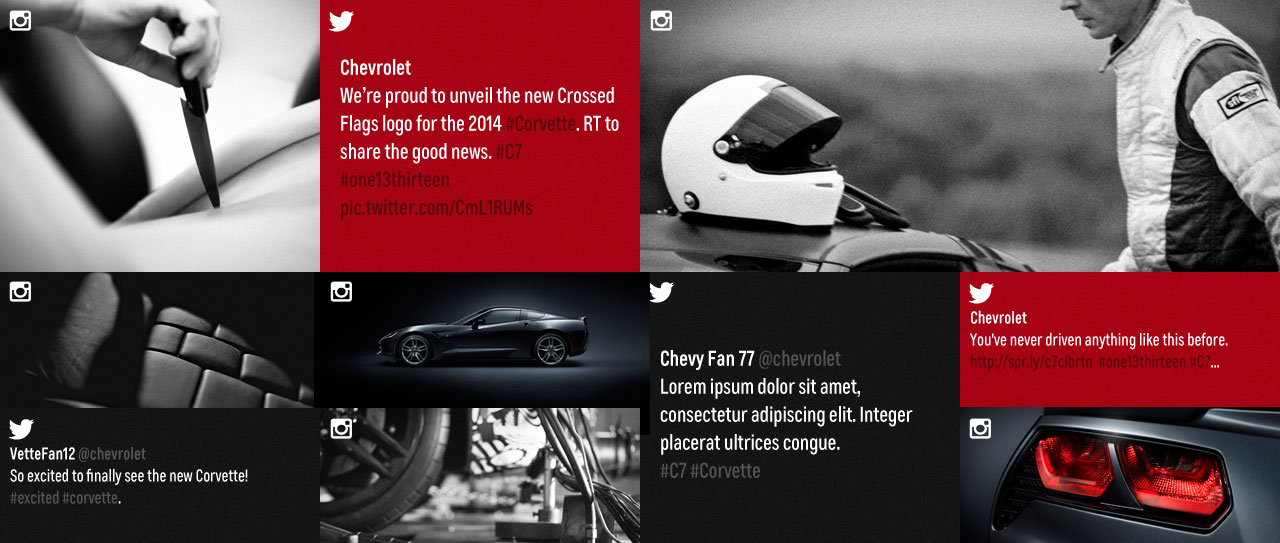 Example social design layout featuring twitter and instagram posts.