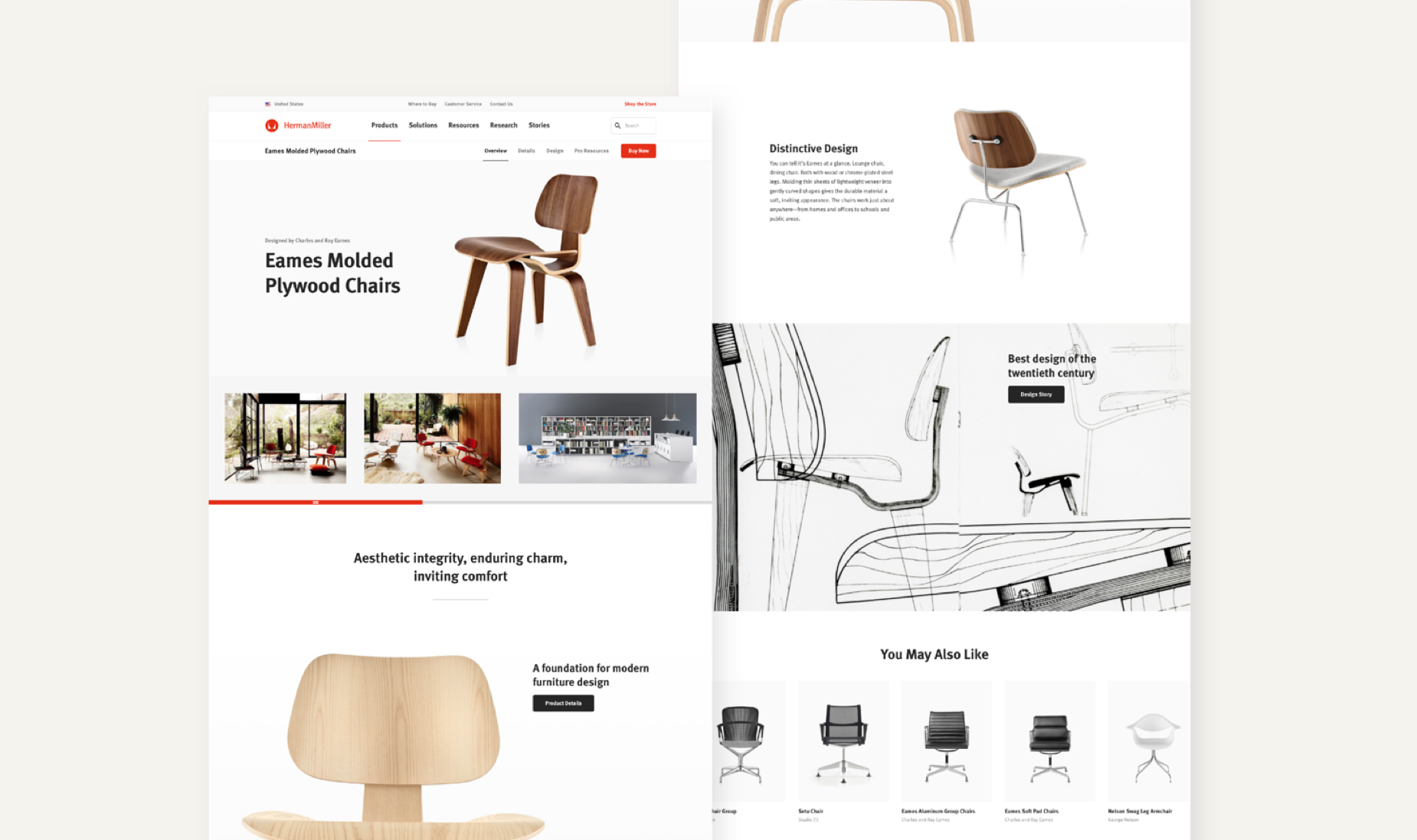 Example product page of Eames Molded Plywood Chairs.