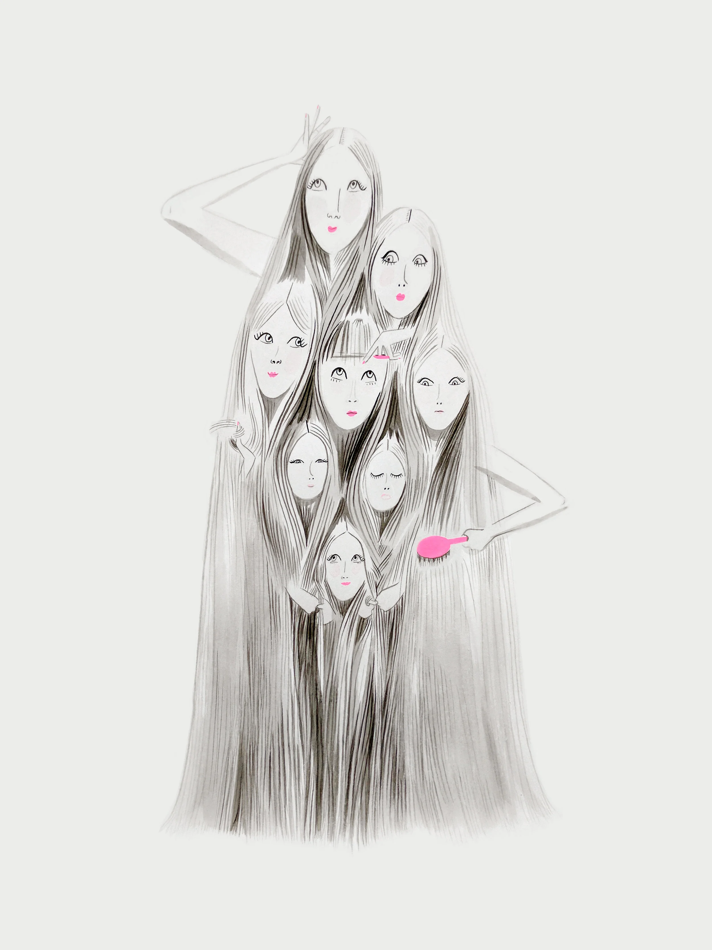 Family of Hair, 2017, gouache and ink on paper. © Libby VanderPloeg