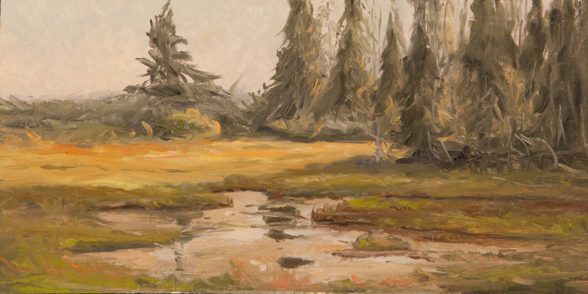  #95 Mill Island Late Afternoon - Next Day and Broader View &nbsp; 12" x 28" &nbsp;Mill Island Tidal Road, Deer Isle, ME 