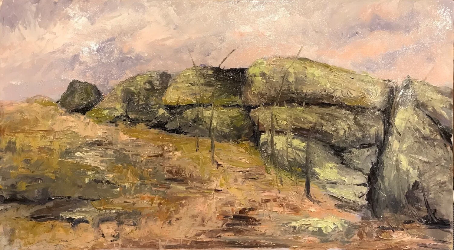 20-04-04 Granite outcrop I've been meaning to explore but not paint. Oil on panel. 12 x 18 inchesWriting from memory now. First oil of the season up here. Corona Saturday. Lonely context. Needed to make the most of it or I’d feel worse. Marginal ene…