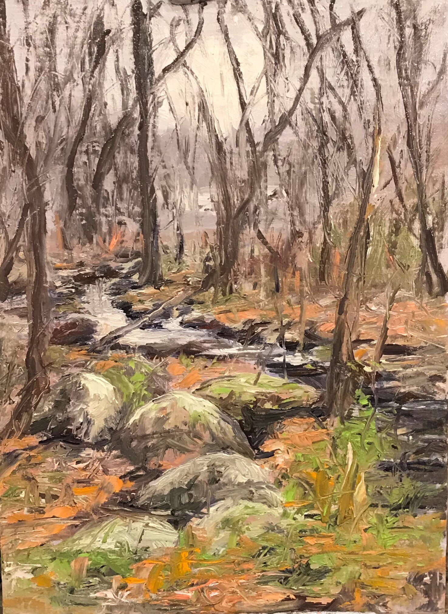 20-04-27 below the waterful on the trail behind Old Quarry Road  Oil on Panel   16 x 11.5.jpg