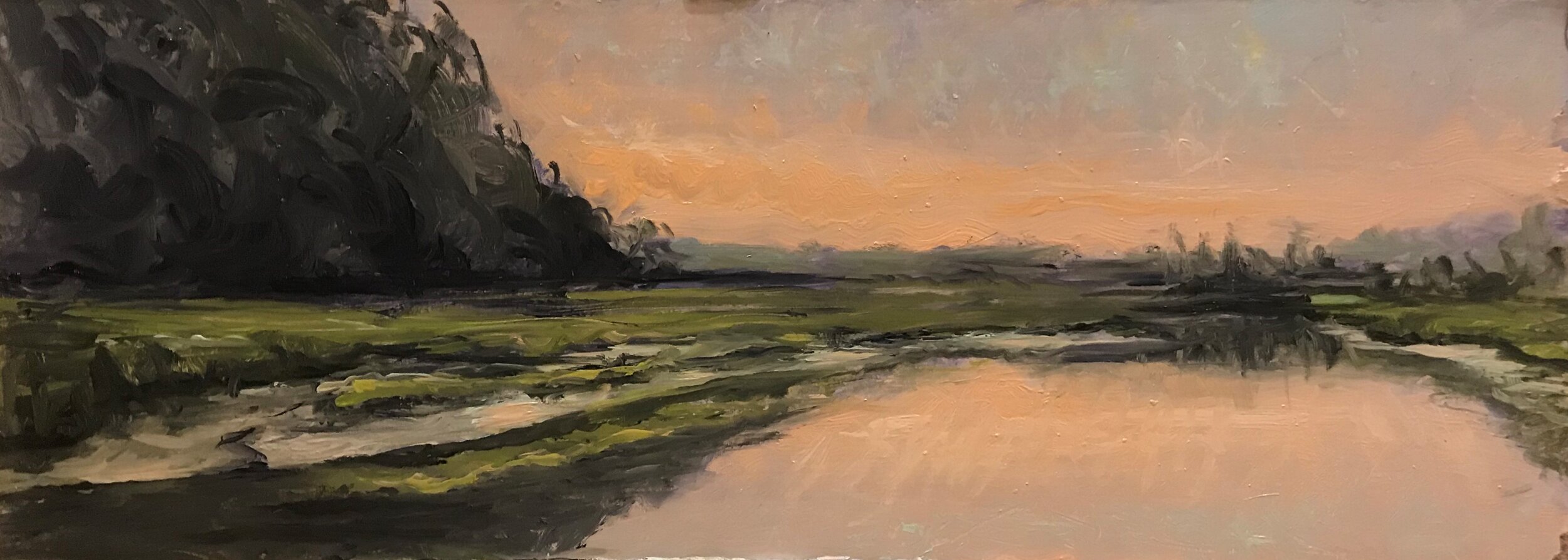 20-07-26 From the old trolly bridge in Stoney Creek looking north  Oil on Panel  9 x 24 inches.jpg