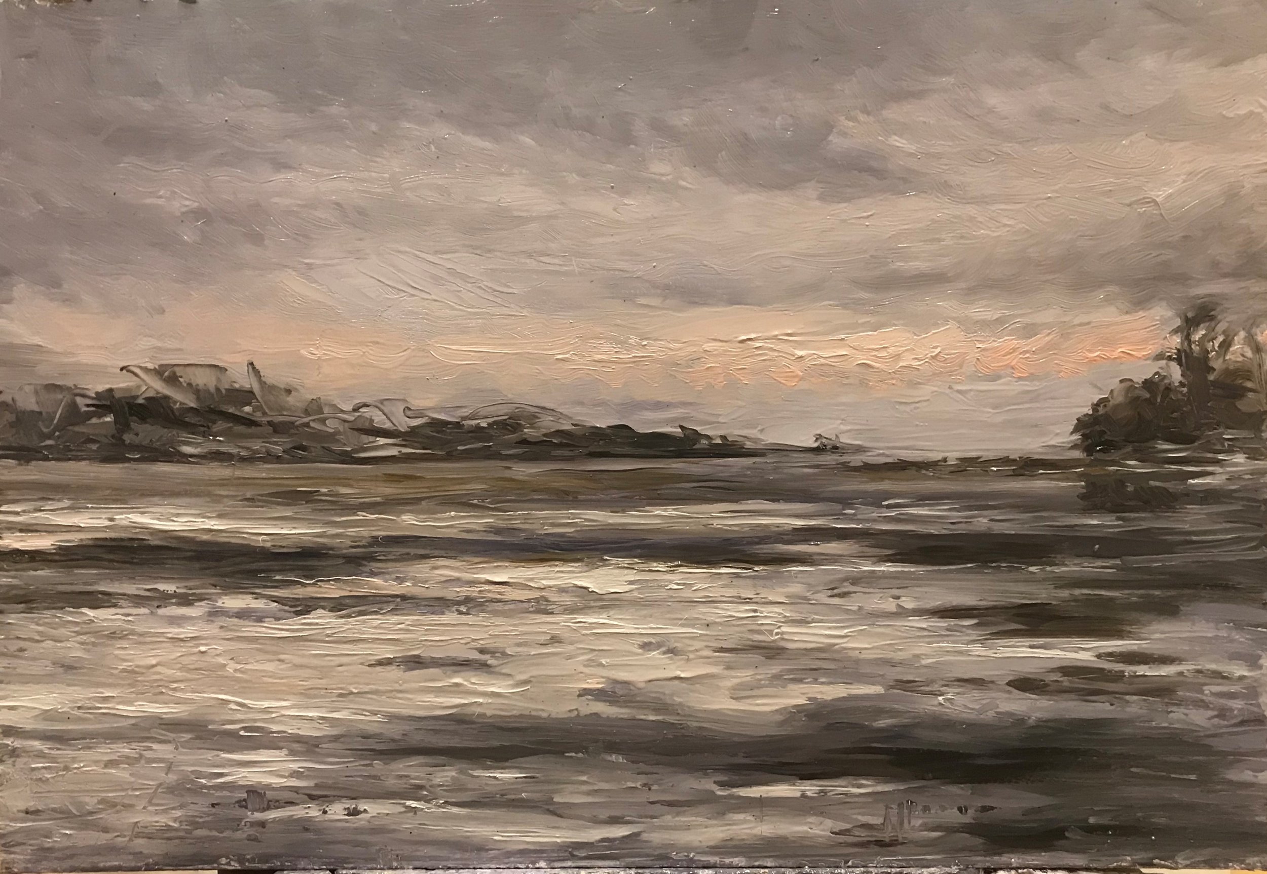 21-02-03    Gray Sunset on Icy Great Harbor      Oil on Panel     12 x 18 inches.jpg