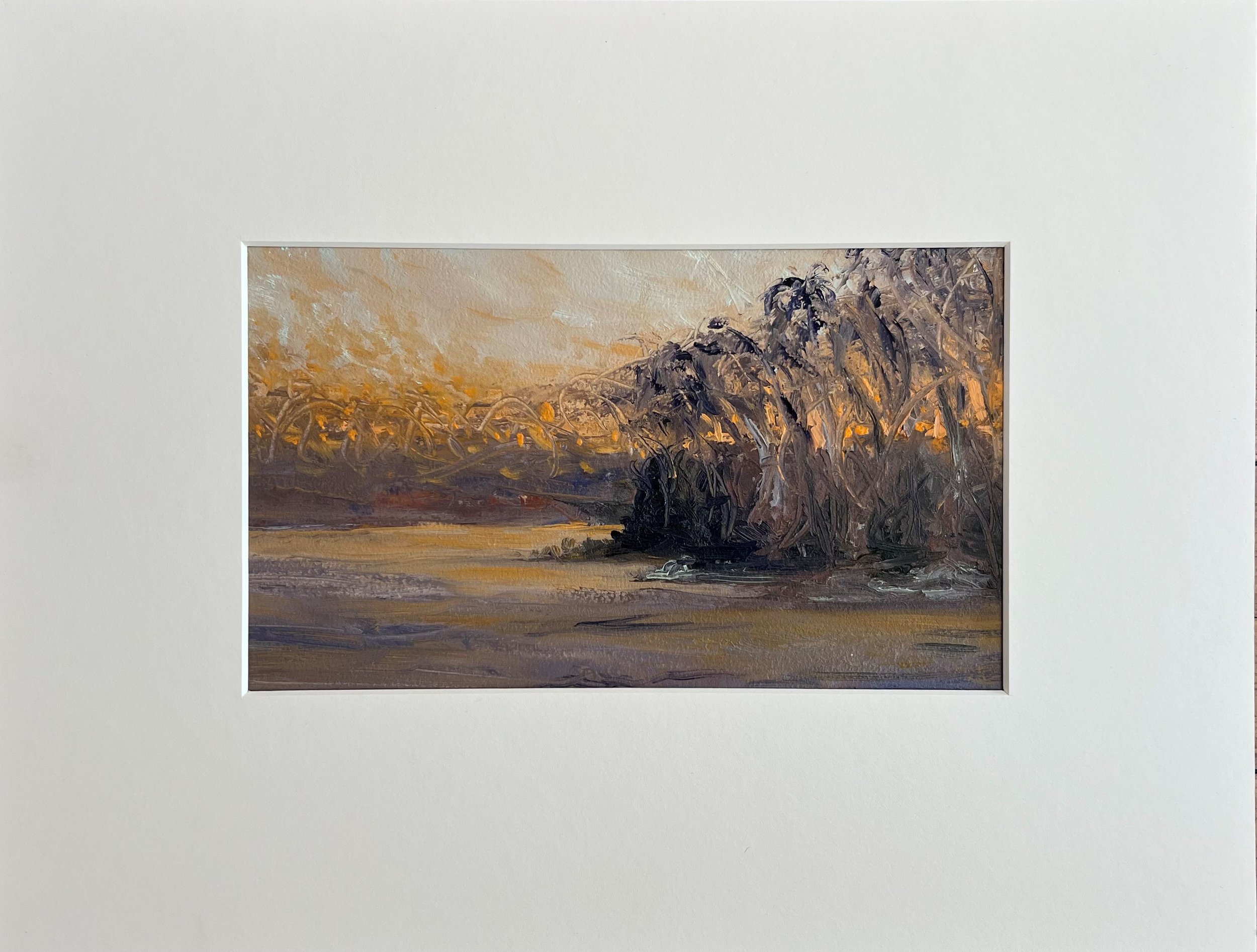 2021 Weiss Reserve Sunset  Oil on Paper Mat 14x18 Pen 6.25x11 Stony Creek, CT.jpg