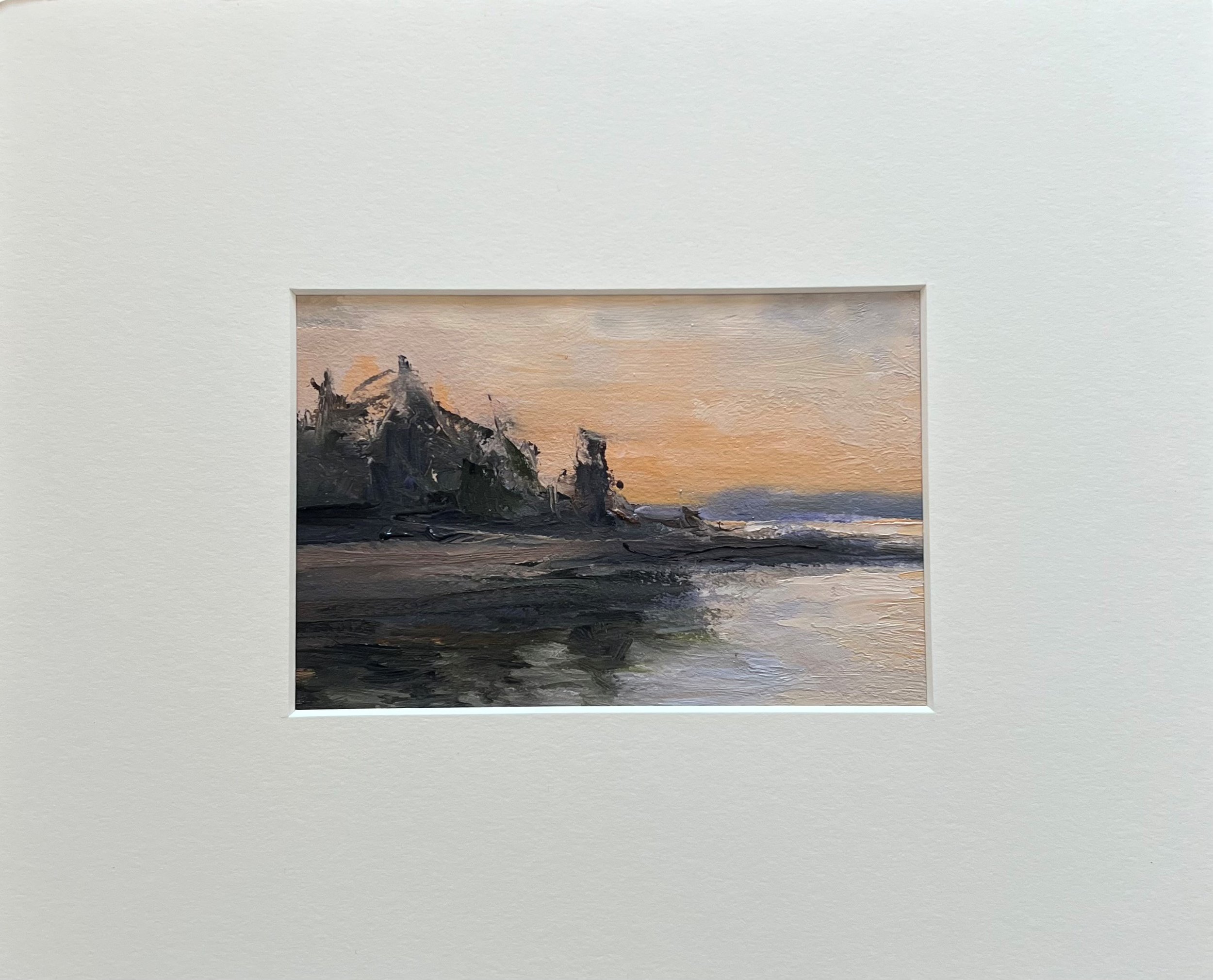 2022-05 Joshua Point Sunset    Oil on Gesso Paper  12x14 inch mat   Window cut to 5x7 inches  Guilford, CT  .jpg