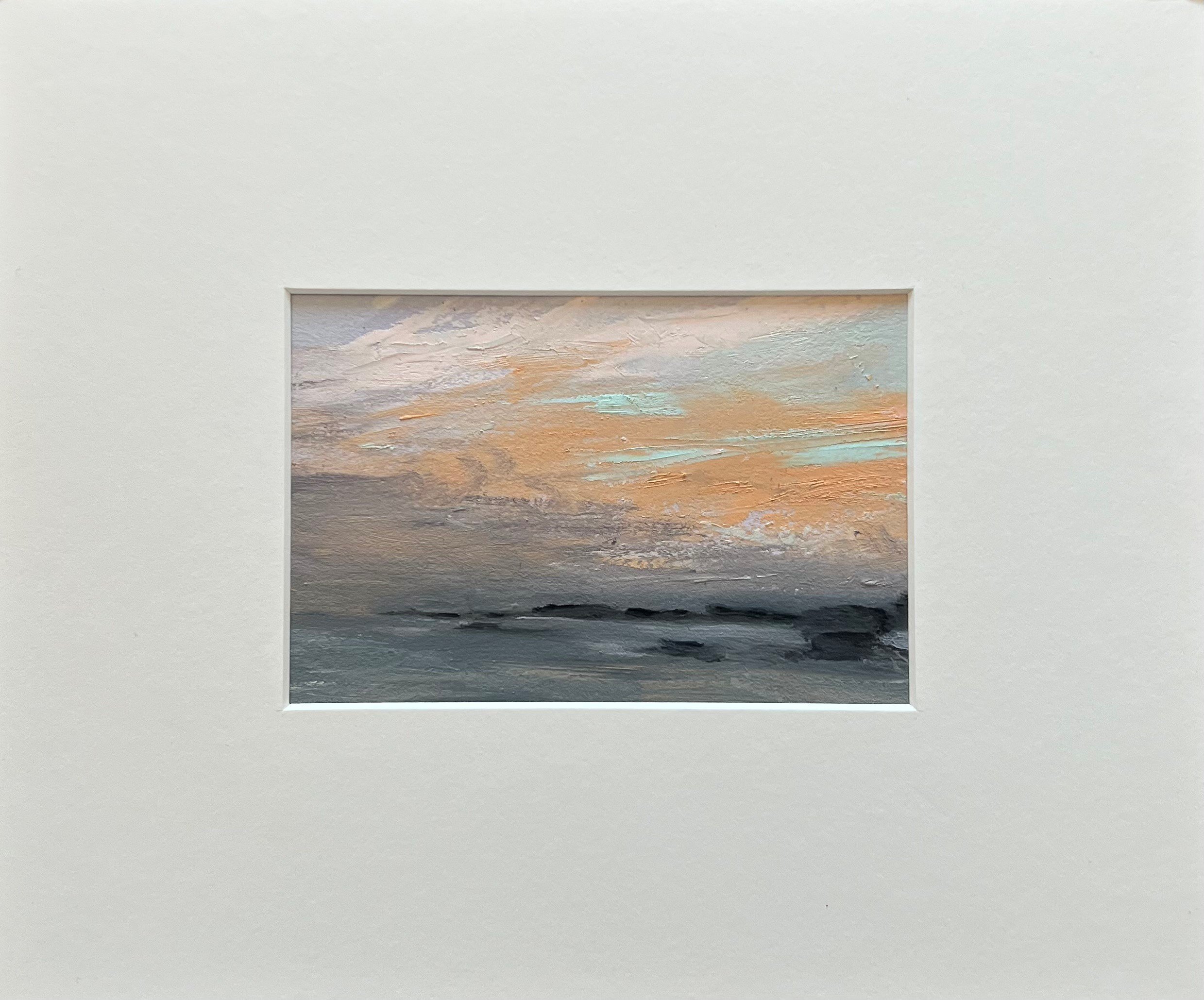 2022-06  Flying Point Sunset   Oil on Gesso Paper  12x14 inch mat   Window cut to 5x7 inches  Stony Creek, CT  .jpg