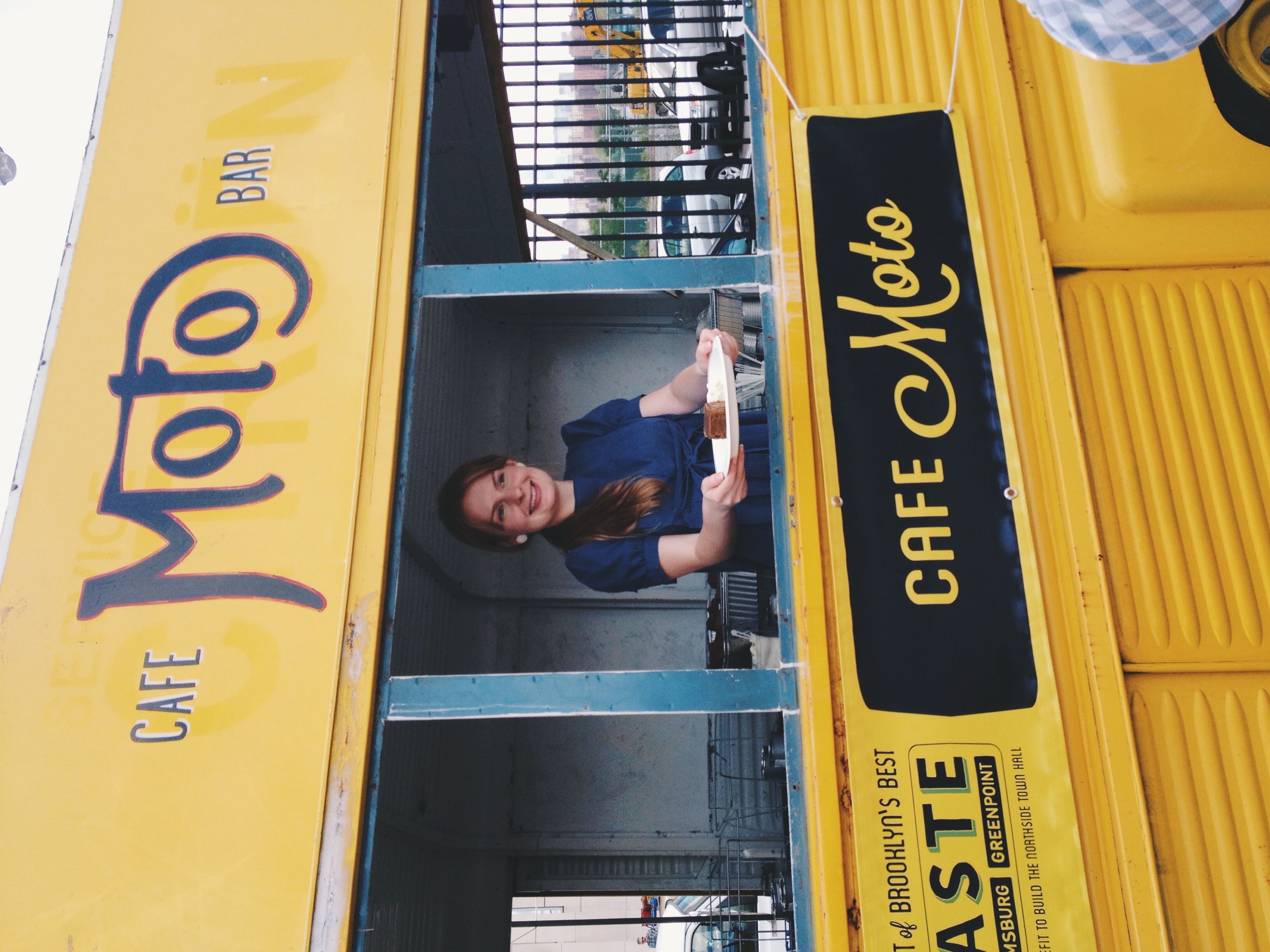 Emily serving up Moto's famous date cake